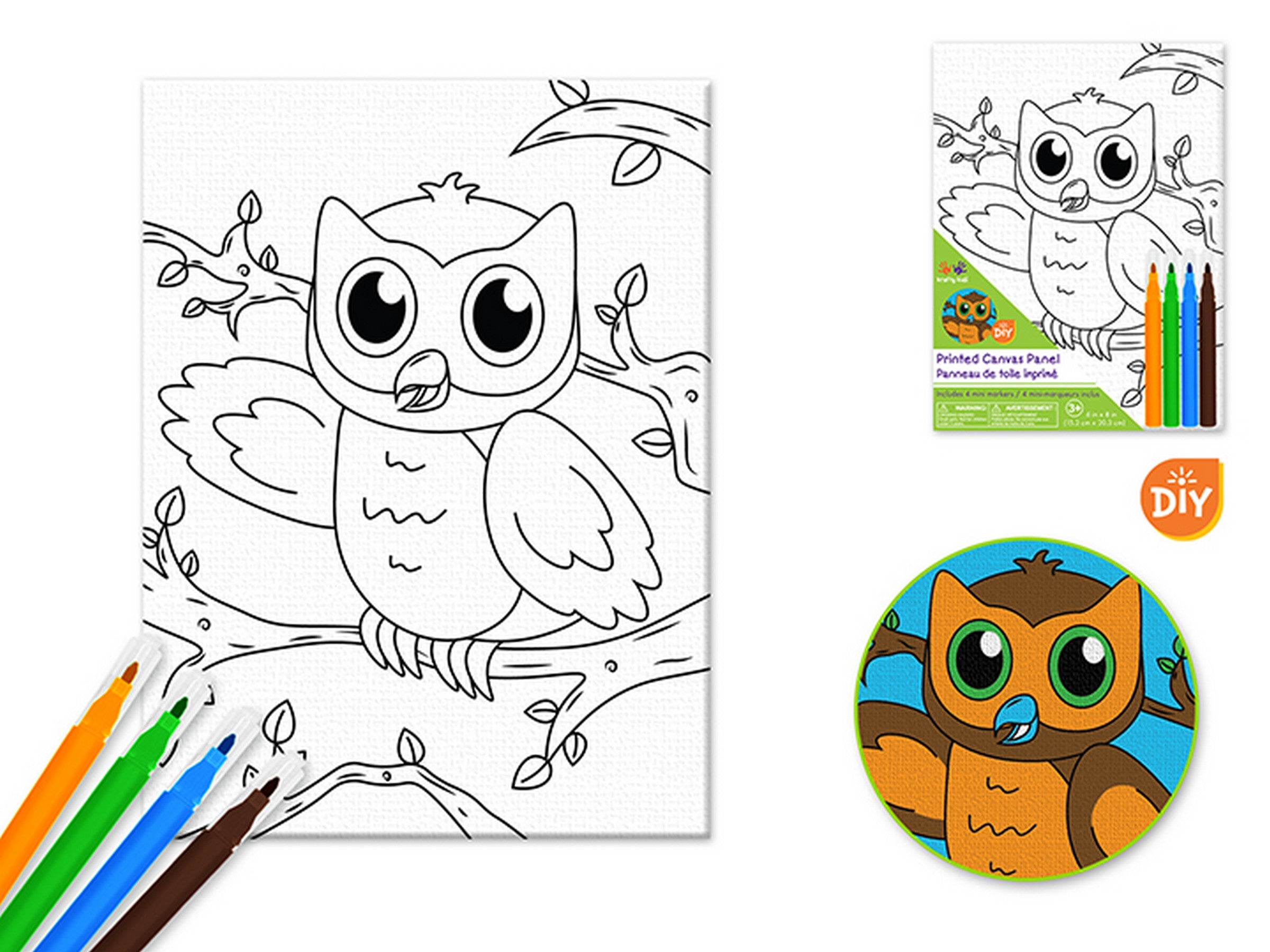 Krafty Kids DIY Printed Canvas Kit with 4 Mini Markers Owl 6x8in