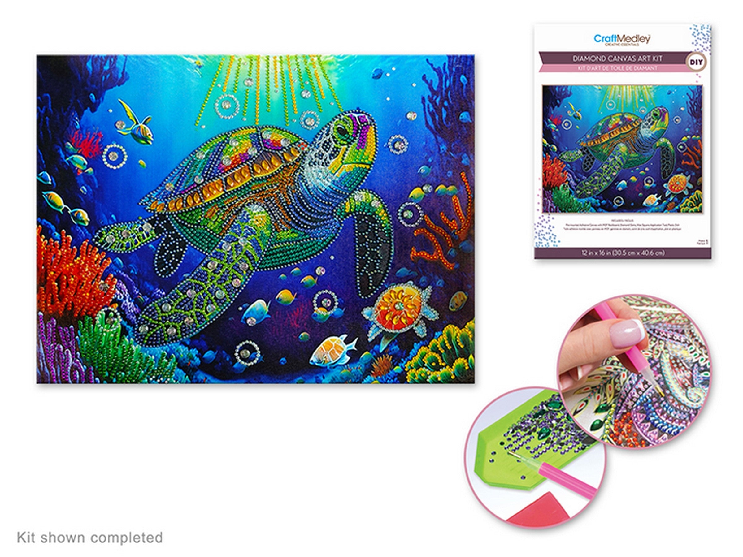 Craft Medley Diamond Painting Canvas Art Kit - Turtle 12x16in