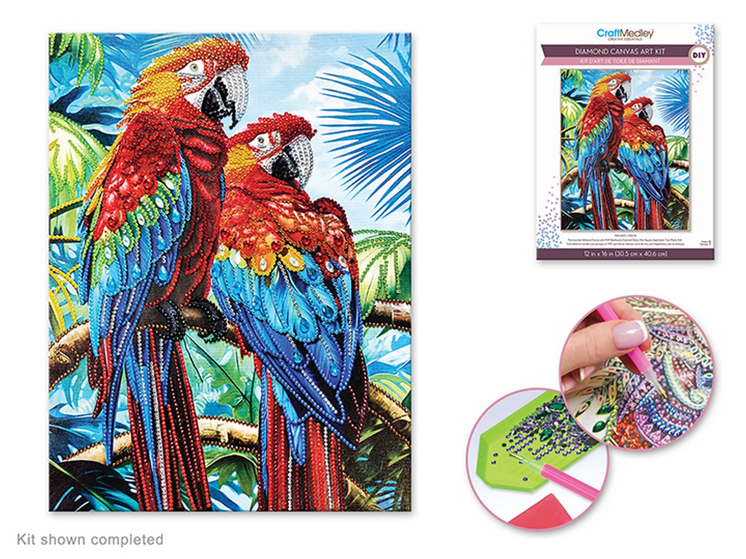 Craft Medley Diamond Painting Canvas Art Kit - Parrot 12x16in