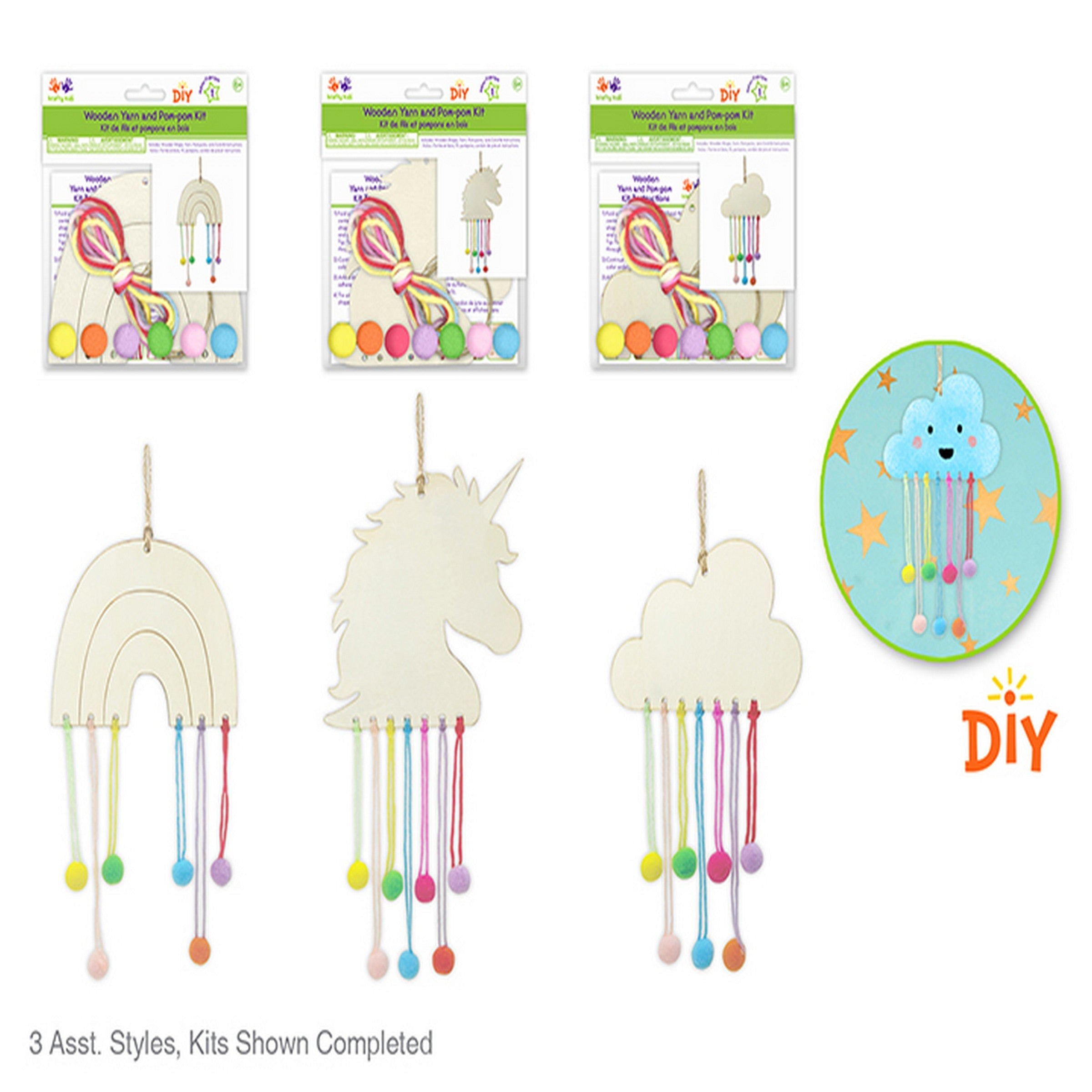 Krafty Kids Unpainted Wood Ornament Yarn and Pompom Kit - Imagine 6x6in  VRT