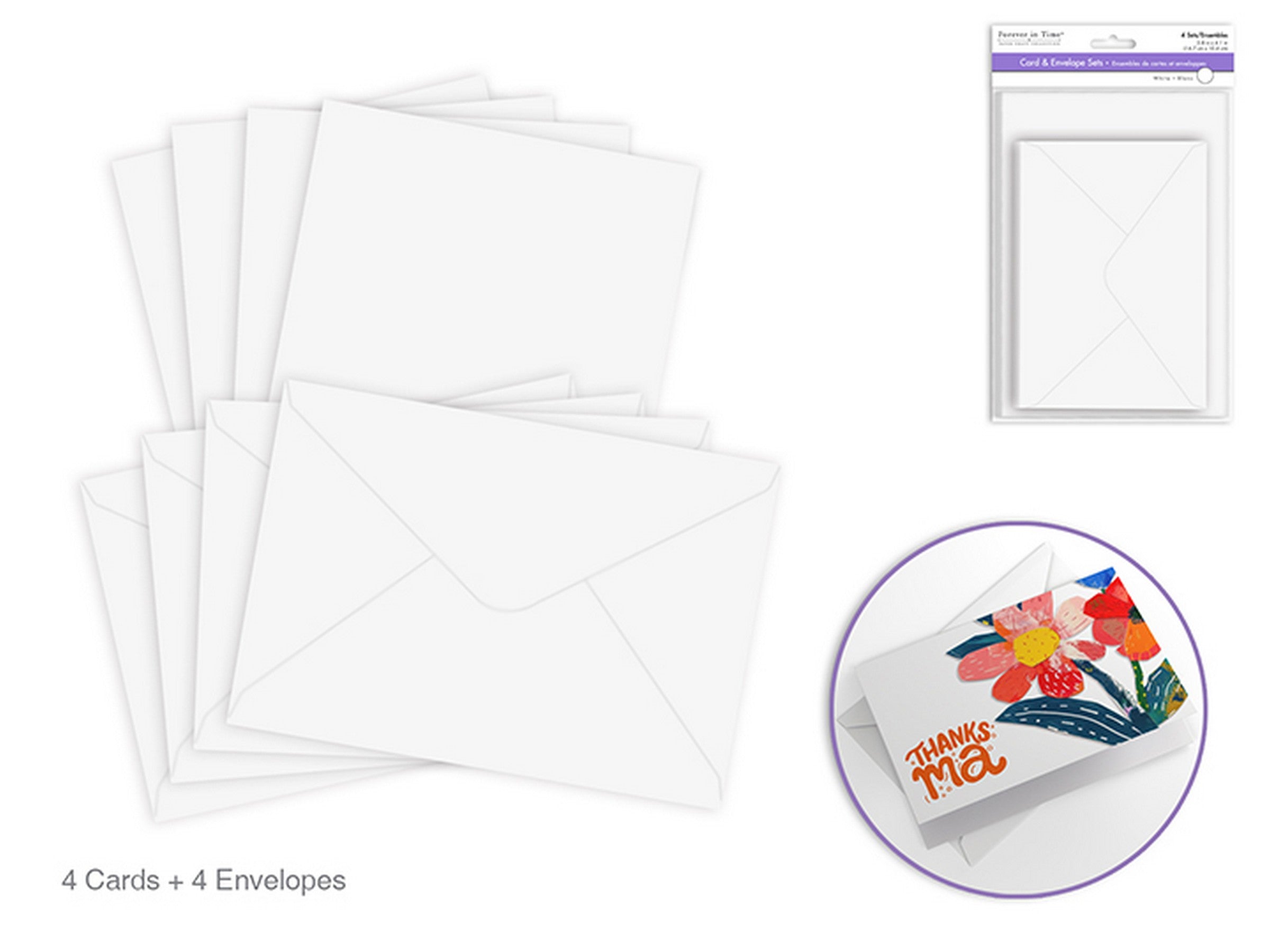 Forever in Time 4 Sets of Cards and Envelopes A6 - White 4.1x5.8in