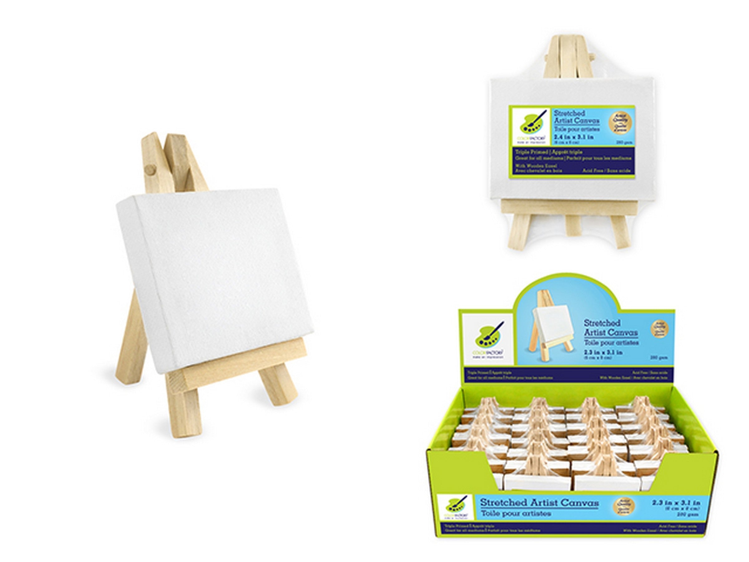 Color Factory Stretched Canvas with Wooden Easel Primed 100% Cotton 2.4x3.1in