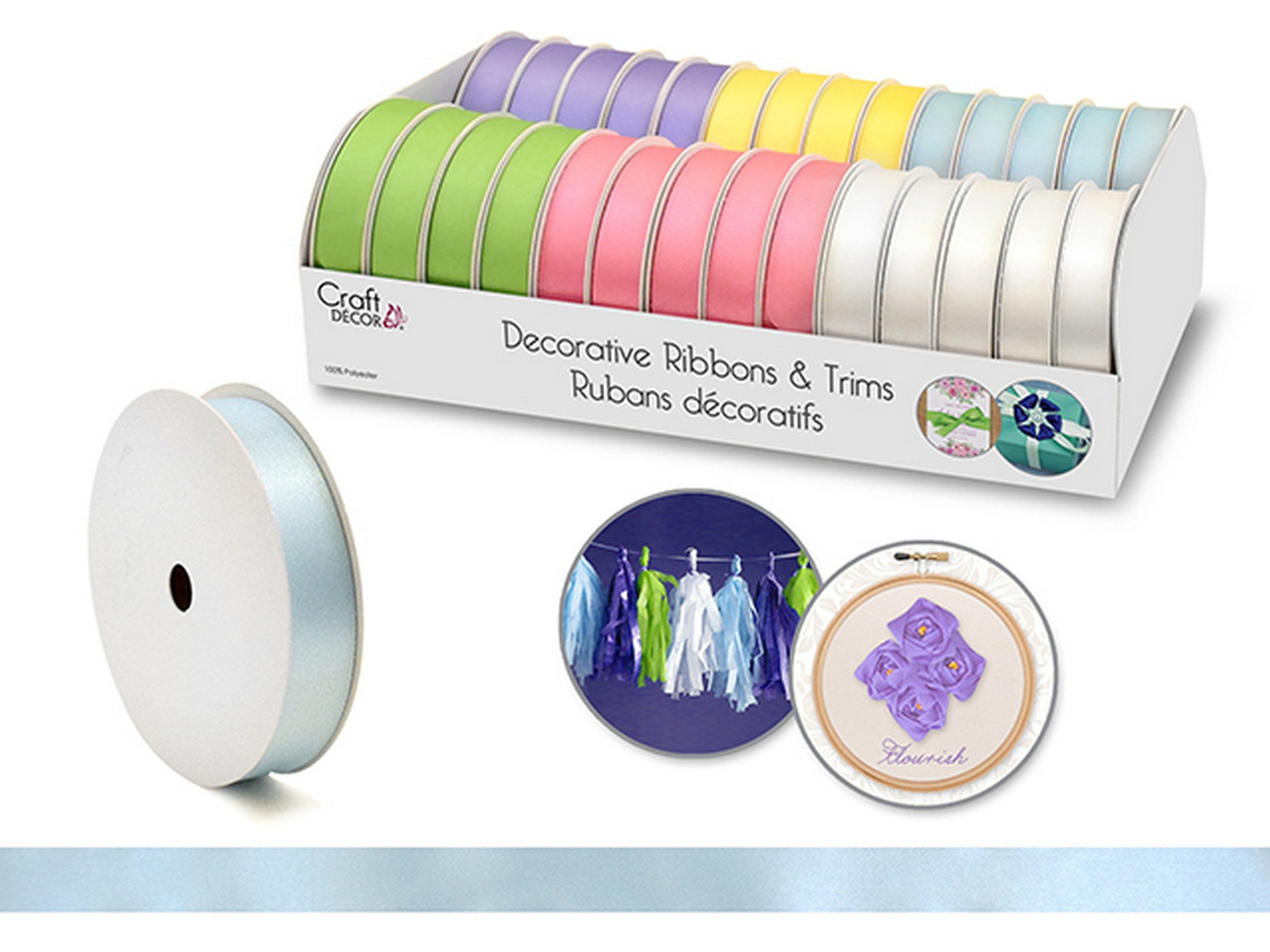 Craft Décor Decorative Ribbon 100% Polyester Pastel 0.6in x 4yds (1.6cm x 3.6m)  VRT