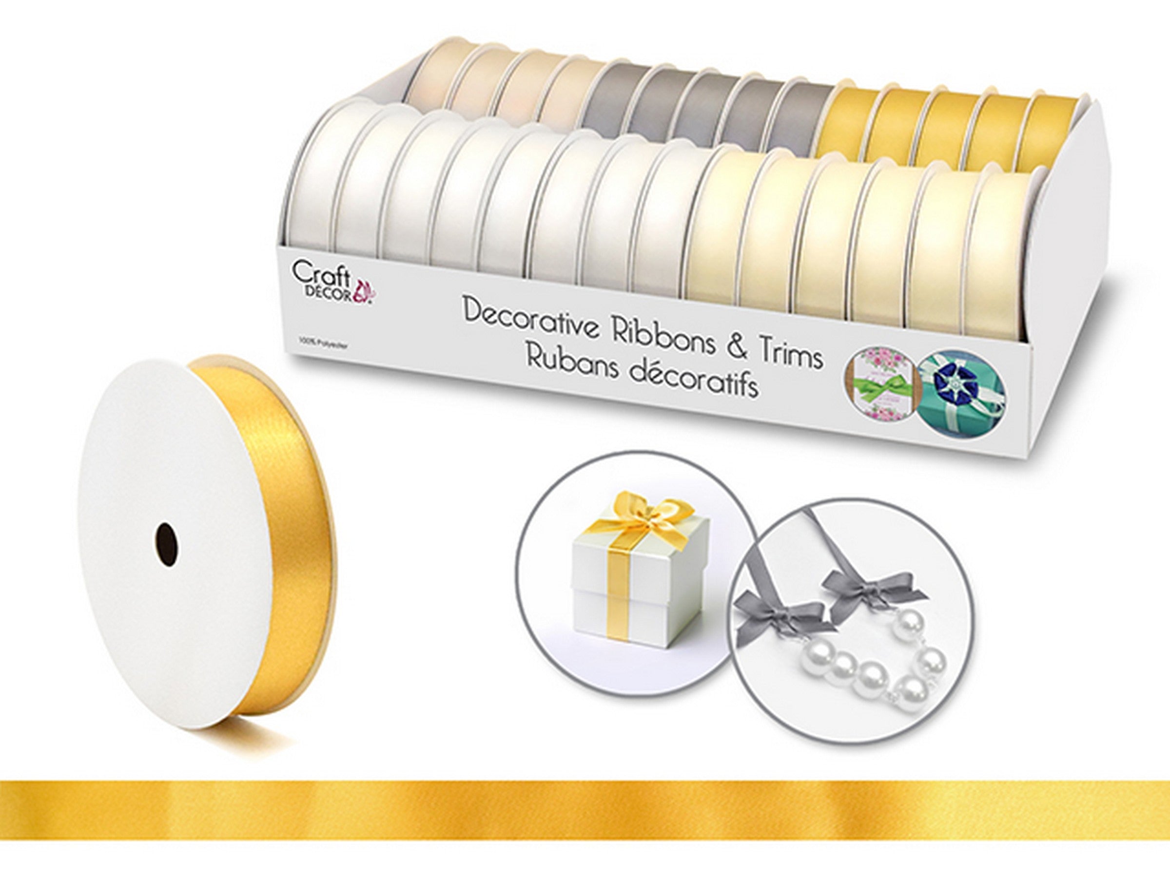 Craft Décor Decorative Ribbon 100% Polyester Elegance 0.6in x 4yds (1.6cm x 3.6m)  VRT