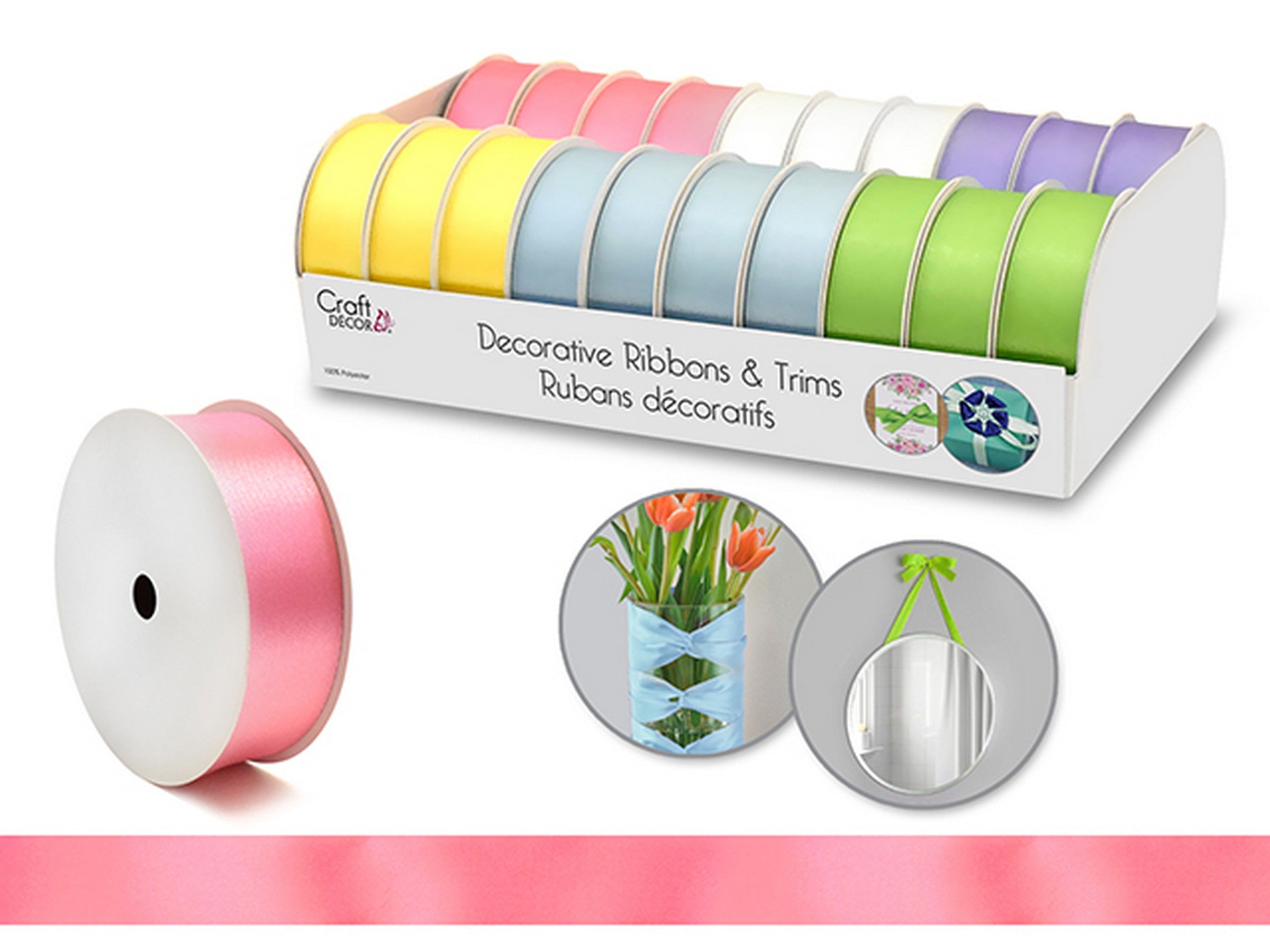 Craft Décor Decorative Ribbon 100% Polyester Pastel 1in x 3yds (2.5cm x 2.7m)  VRT