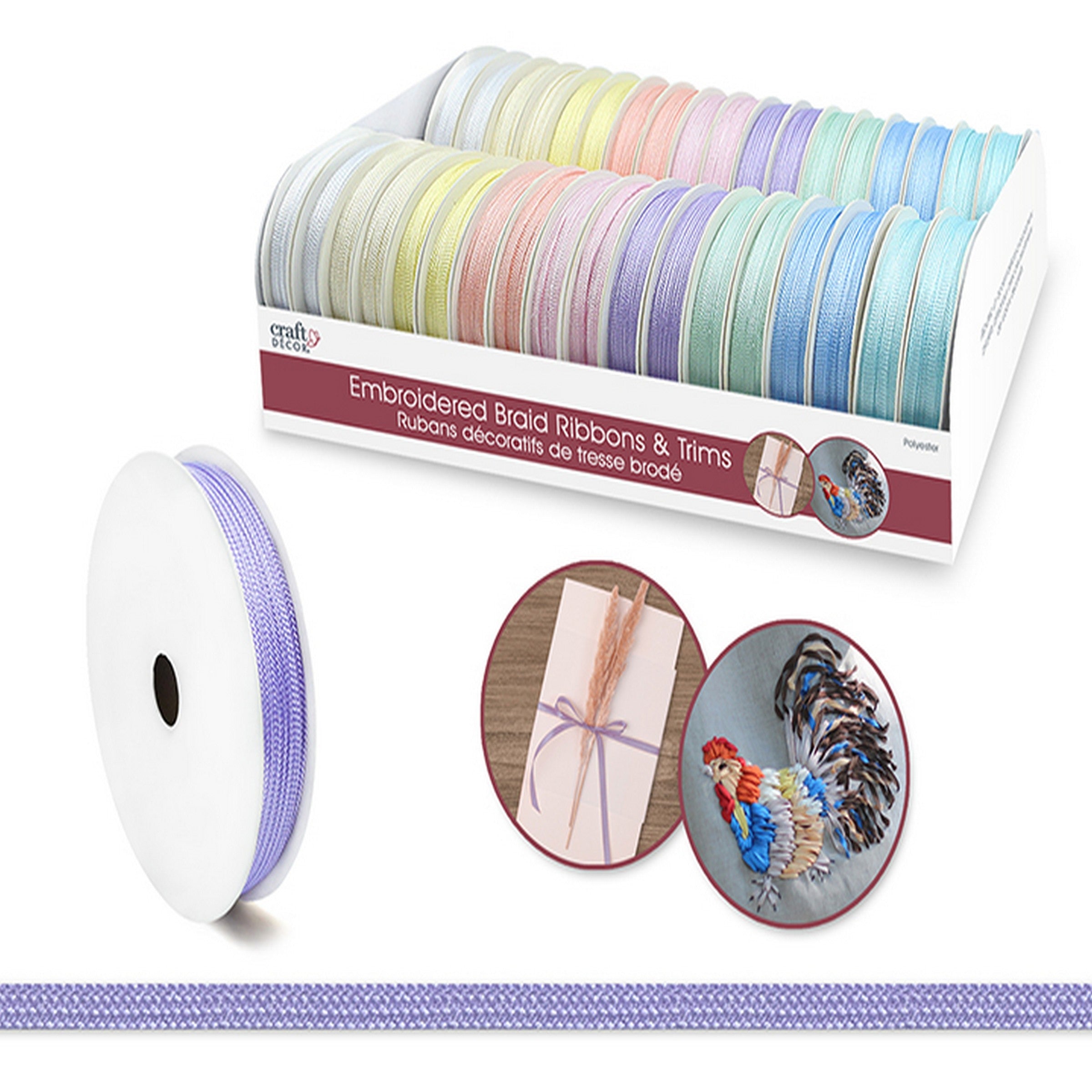 Craft Décor Ribbon - Embroidered Braid - 100% Polyester 0.2in x 3yd VRT 