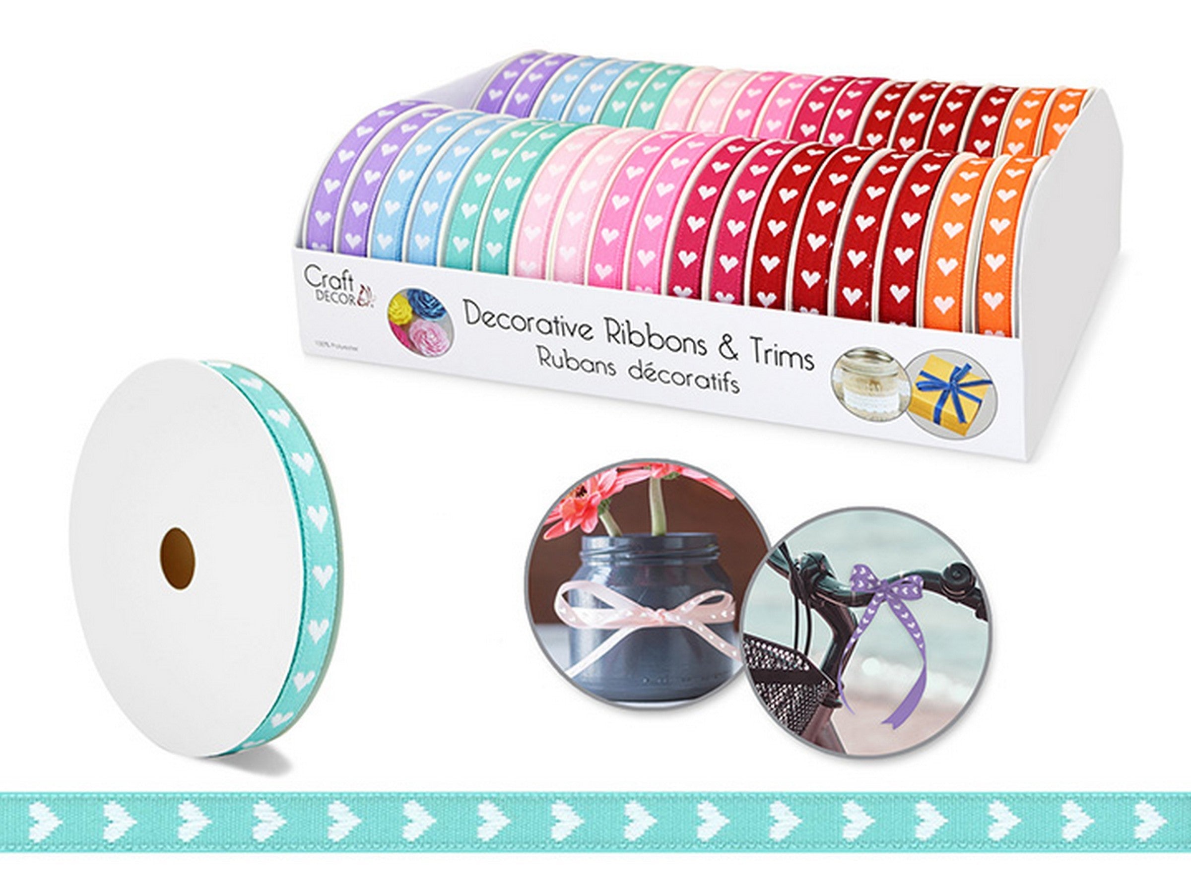 Craft Décor Decorative Ribbon Hearts 100% Polyester 118in Roll  VRT