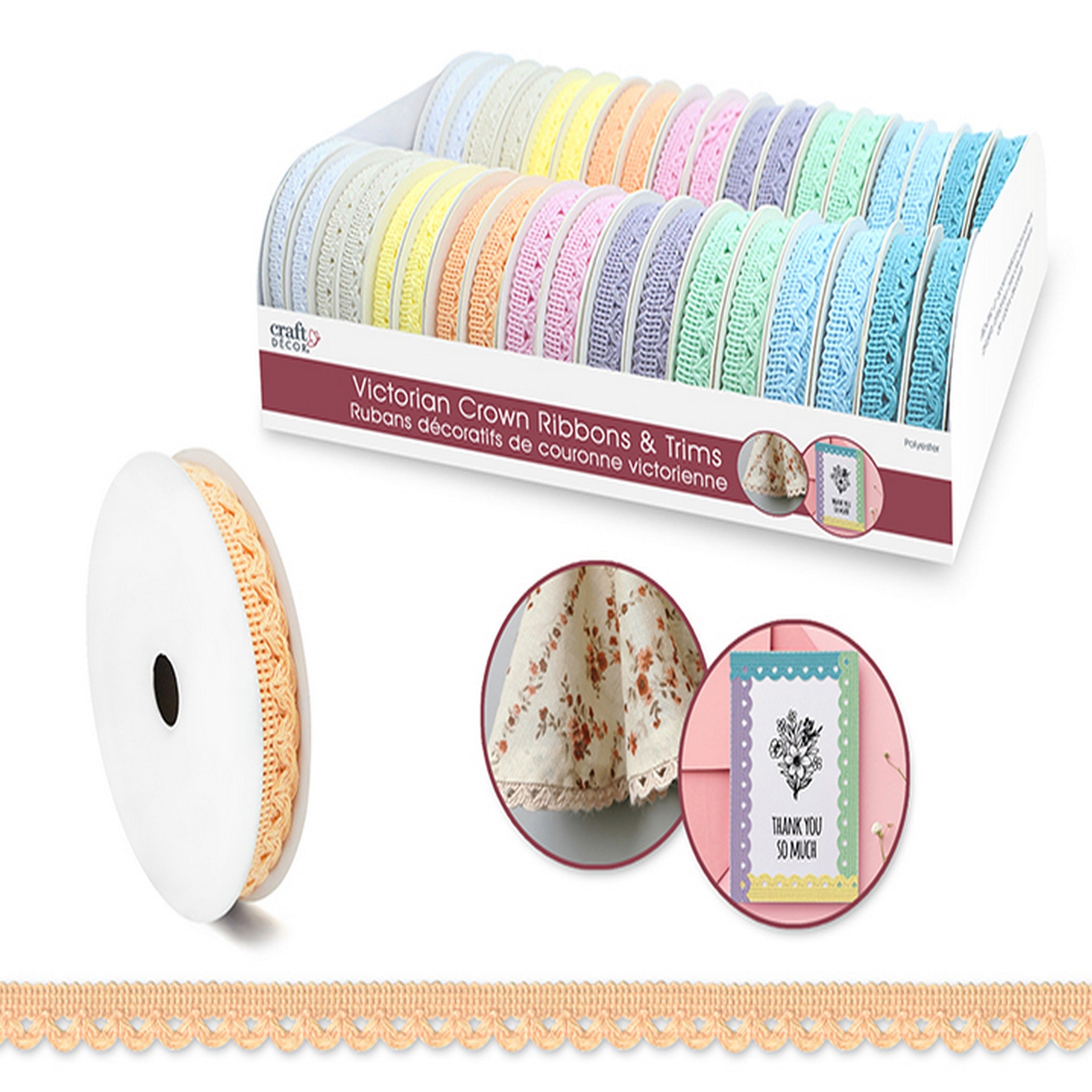 Craft Décor Ribbon - Victorian Crown 100% Polyester 0.4in x 2yd  VRT 