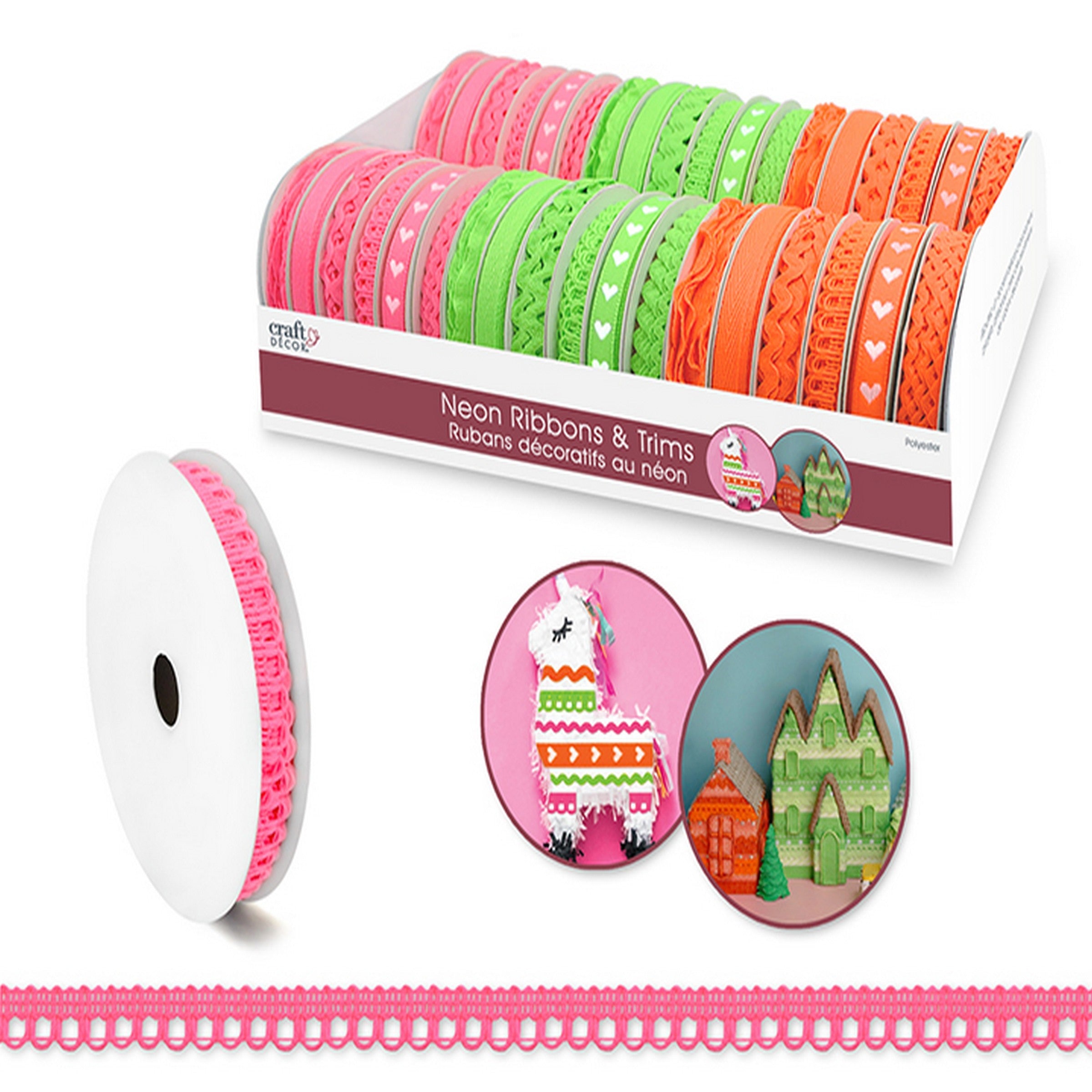 Craft Décor Ribbon - Neon Brights 100% Polyester 0.2 - 0.4in x 3yd VRT 