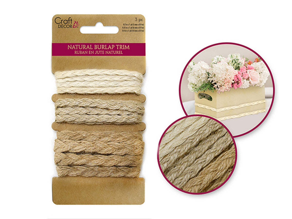 Craft Décor 3 Burlap Trims Natural 0.2 - 0.24 - 0.4 x 36in
