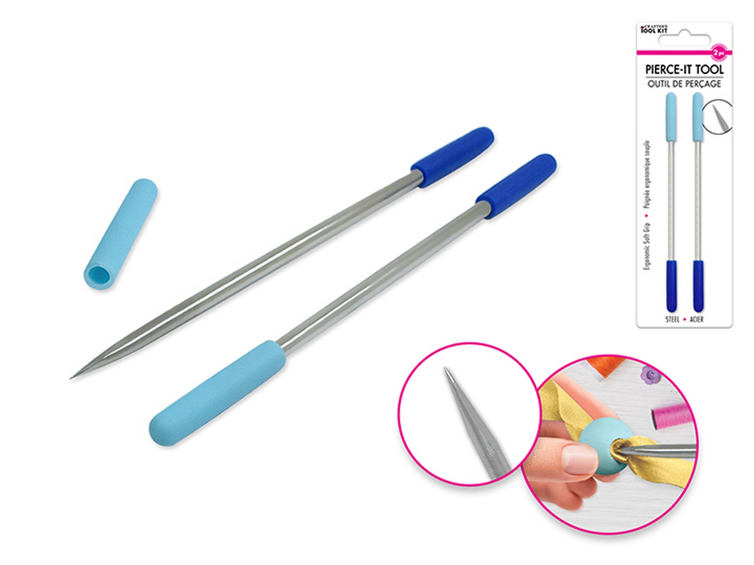Crafter's Tool Kit 2 Steel Pierce-it Tools with Cap - Ergonomic Soft Grip 