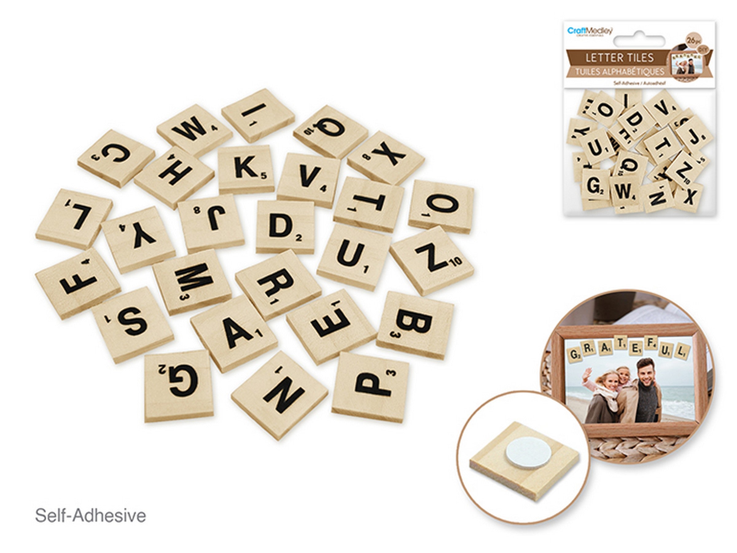 Craft Medley Self-stick Letter Tiles 26pcs - Natural 0.7x0.75in 
