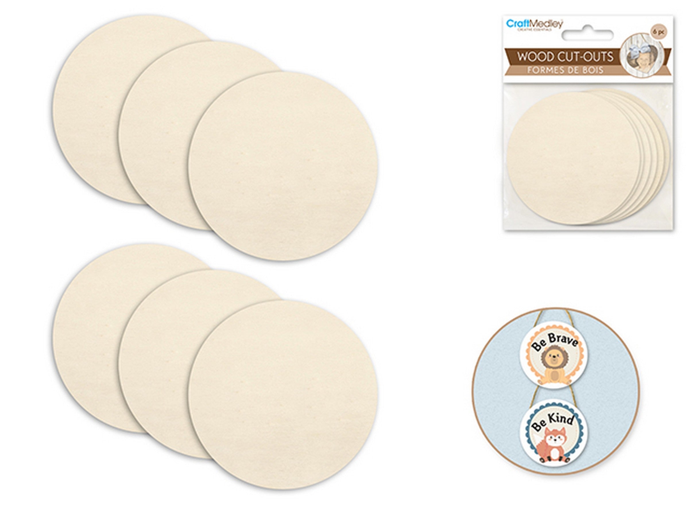 Craft Medley 6 Wood Cut-outs Unpainted Circle 2.75in dia.