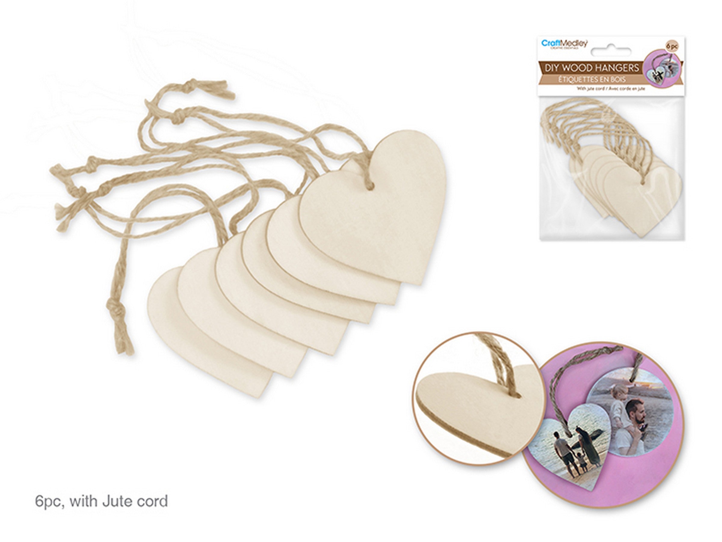 Craft Medley 6 Wooden Heart Ornaments with Tags 2.3in