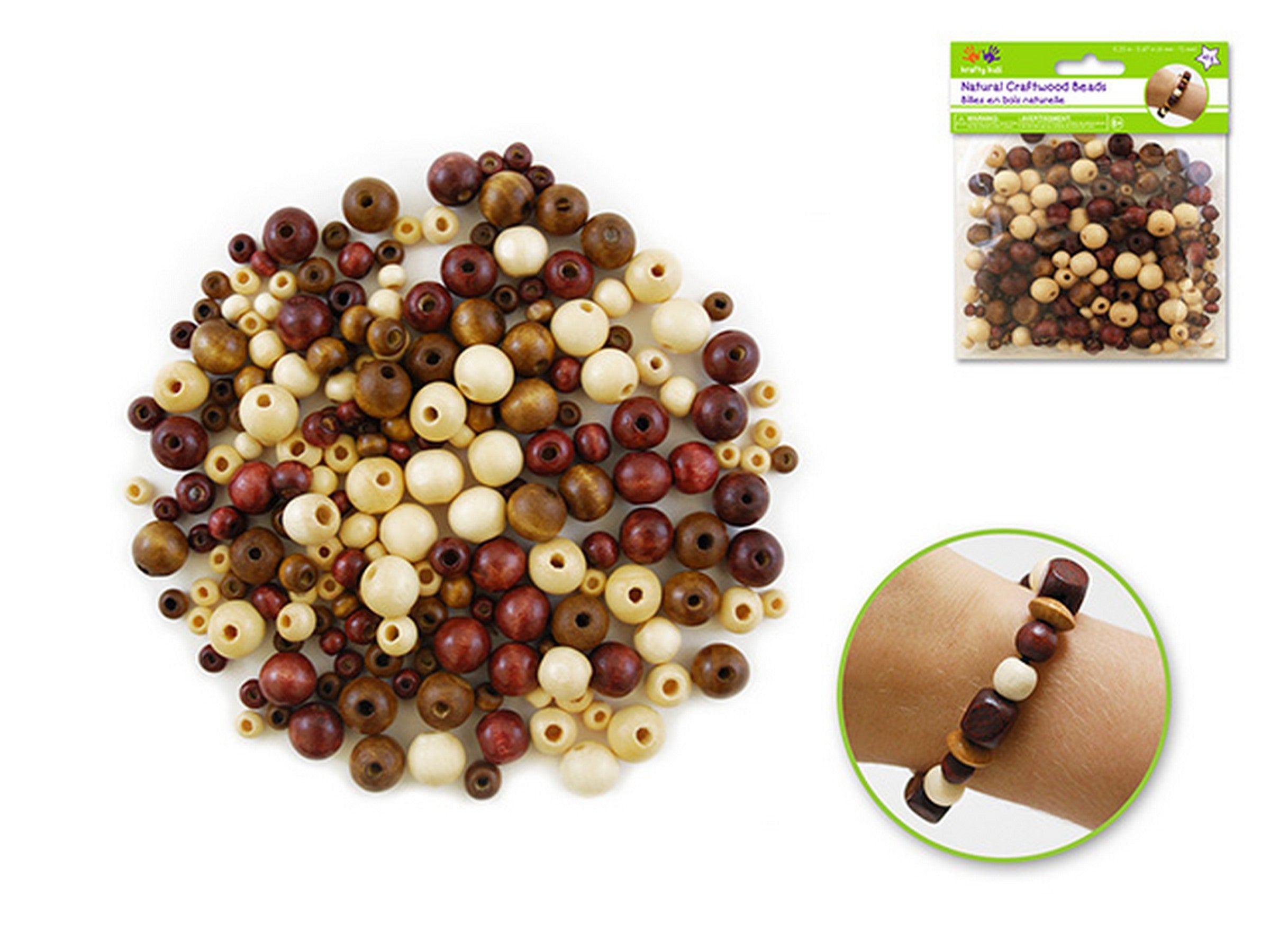 Krafty Kids Wooden Beads Natural 0.23in - 0.47in