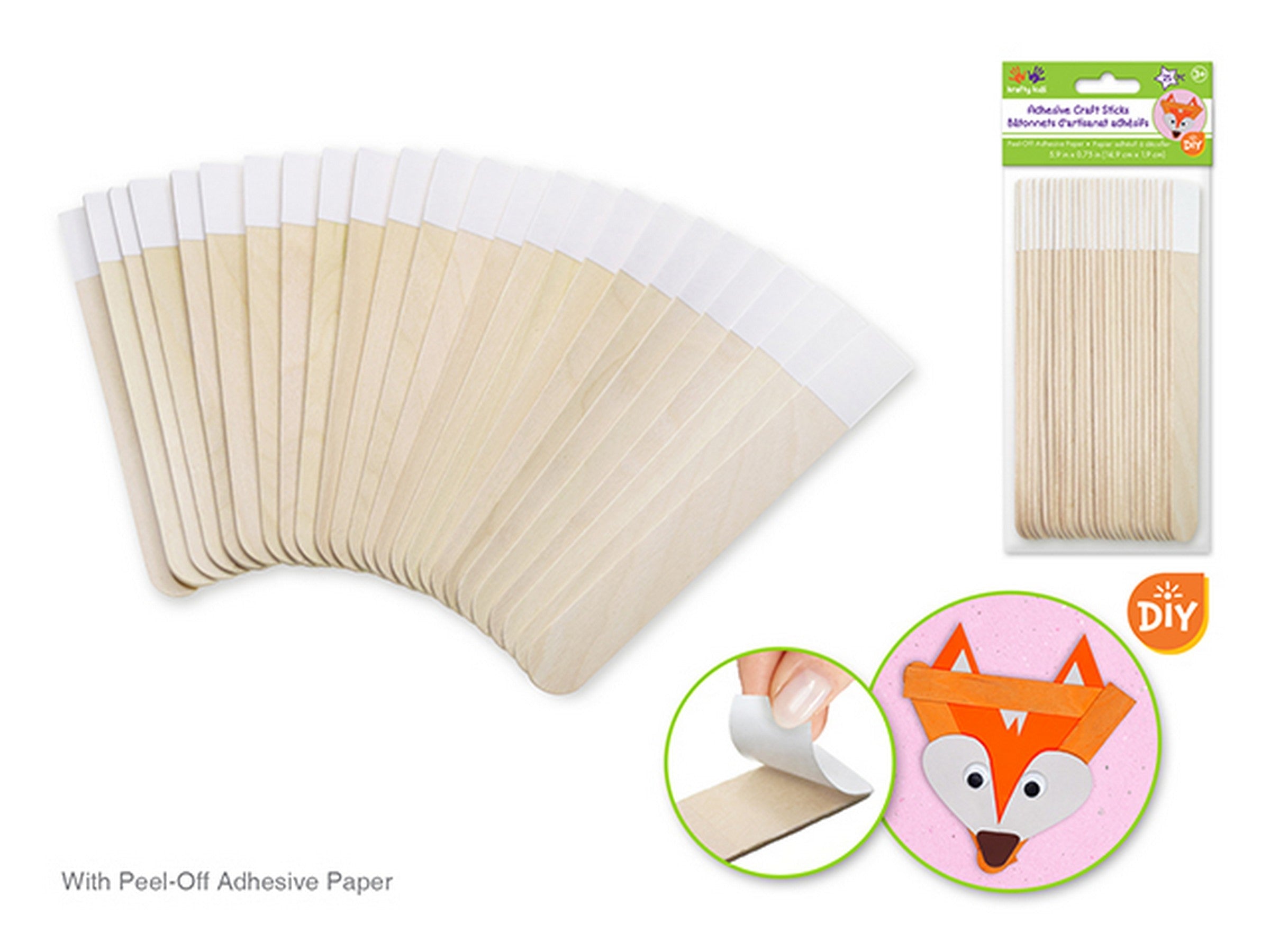 Krafty Kids 25 Wooden Adhesive Craft Sticks Unpainted 5.9x0.75in