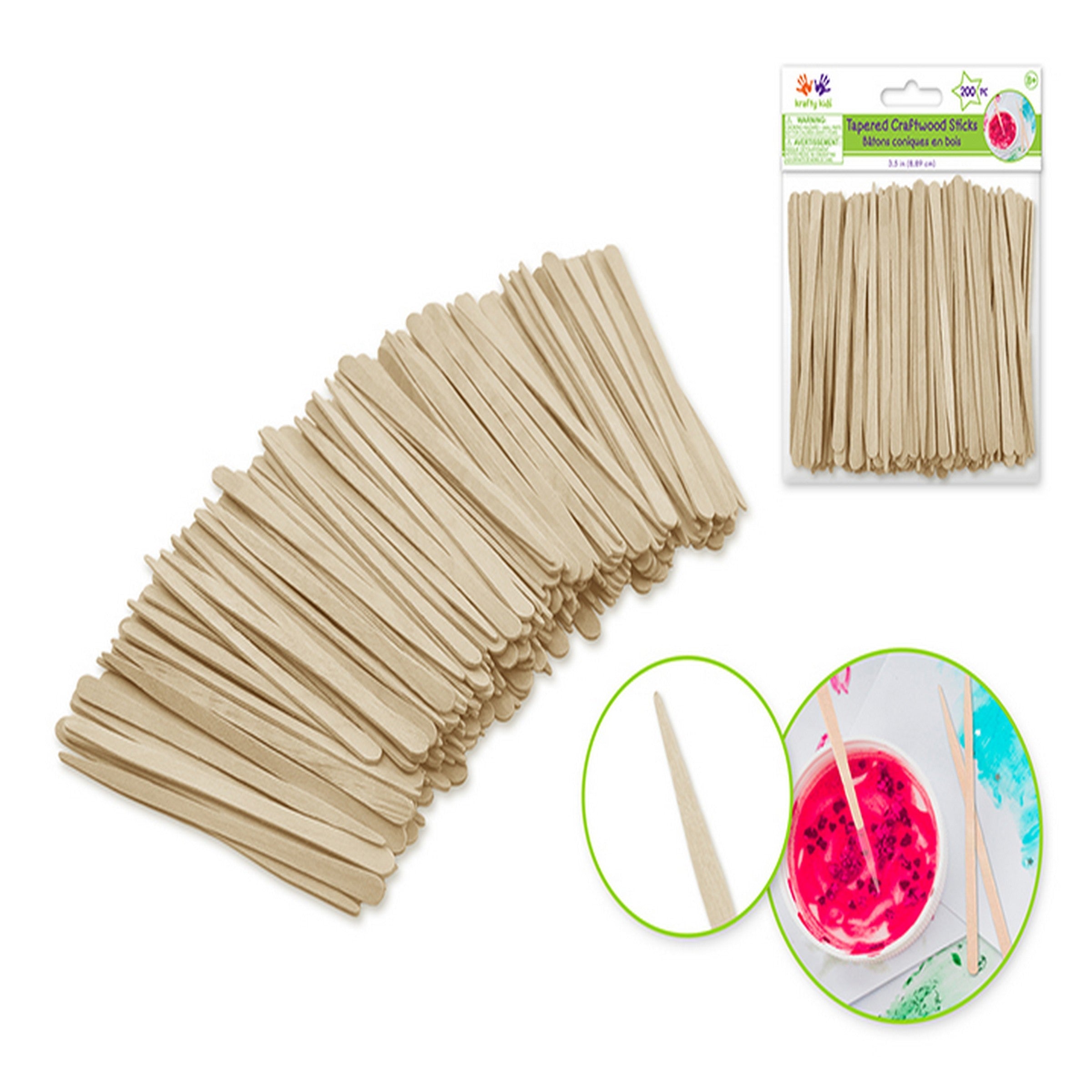 Craft Medley 200 Wooden Tapered Craft Sticks - Unpainted 3.5in 