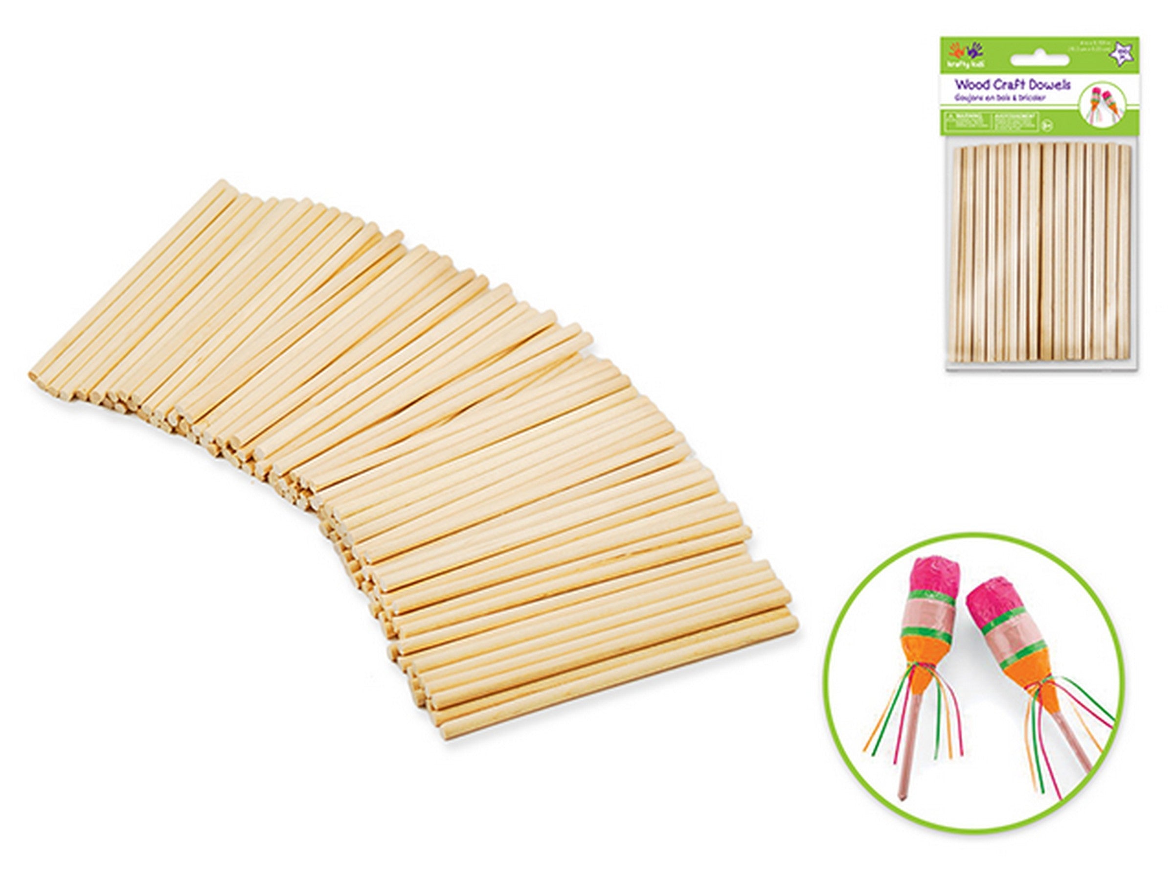 Krafty Kids 100 Wooden Dowels Unpainted 4x0.125in