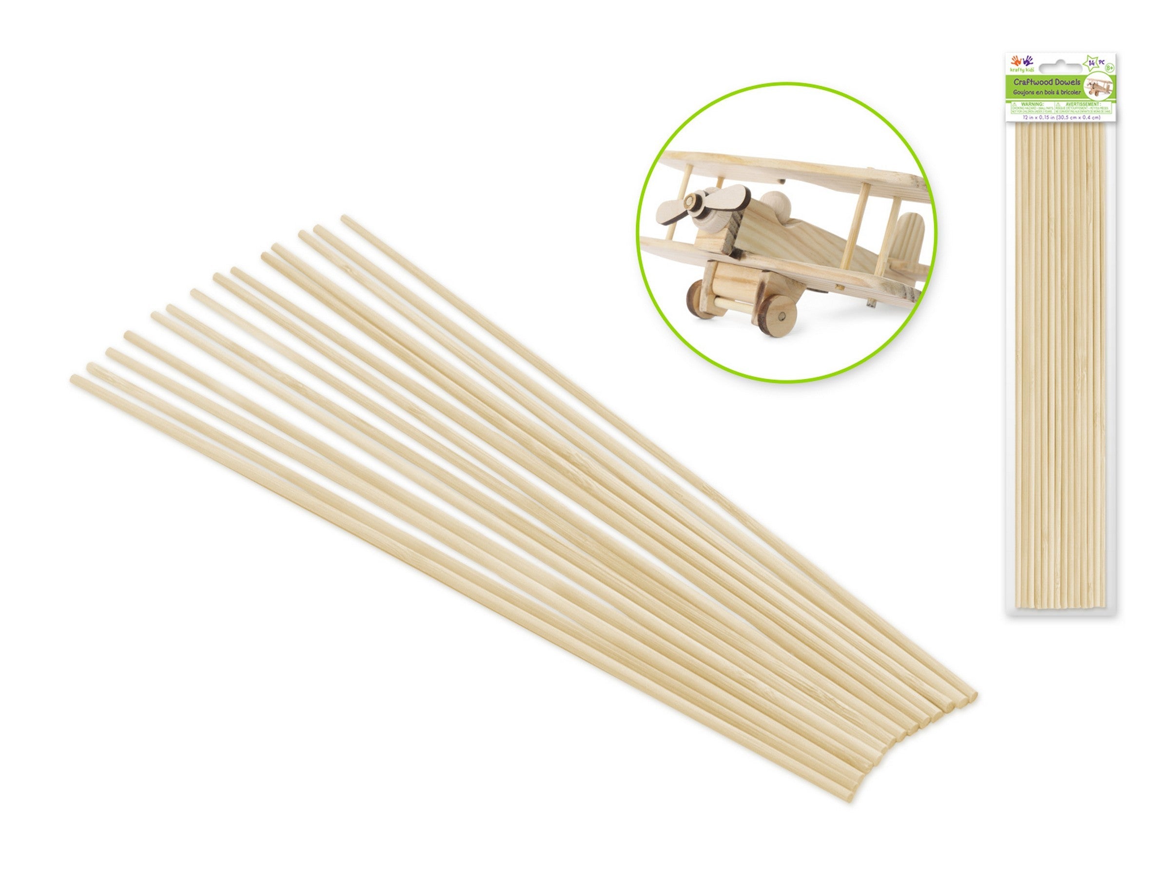 Krafty Kids 14 Wooden Dowels Unpainted 0.15x12in