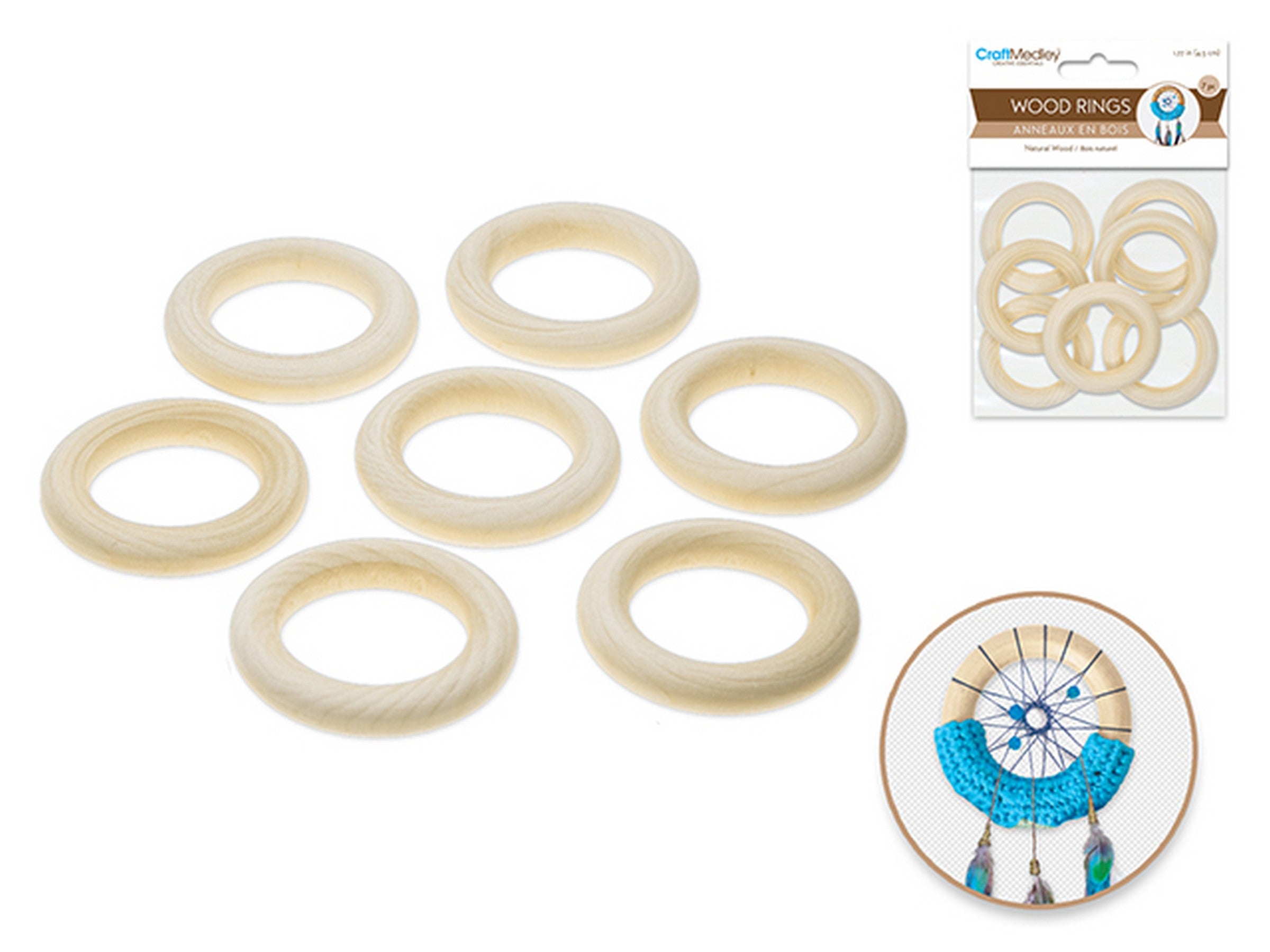 Craft Medley 7 Wooden Rings Unpainted 1.77in