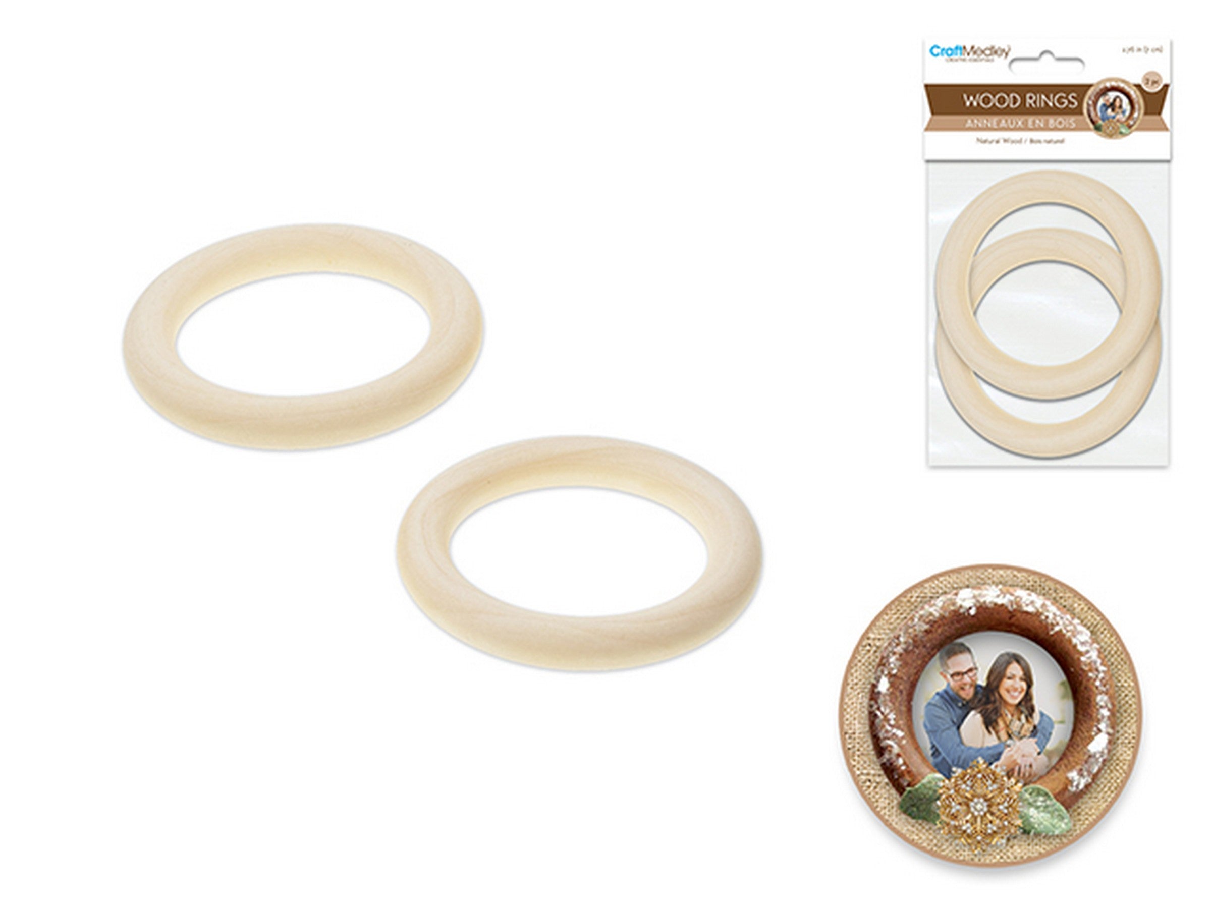 Craft Medley 2 Wooden Rings Unpainted 2.76in
