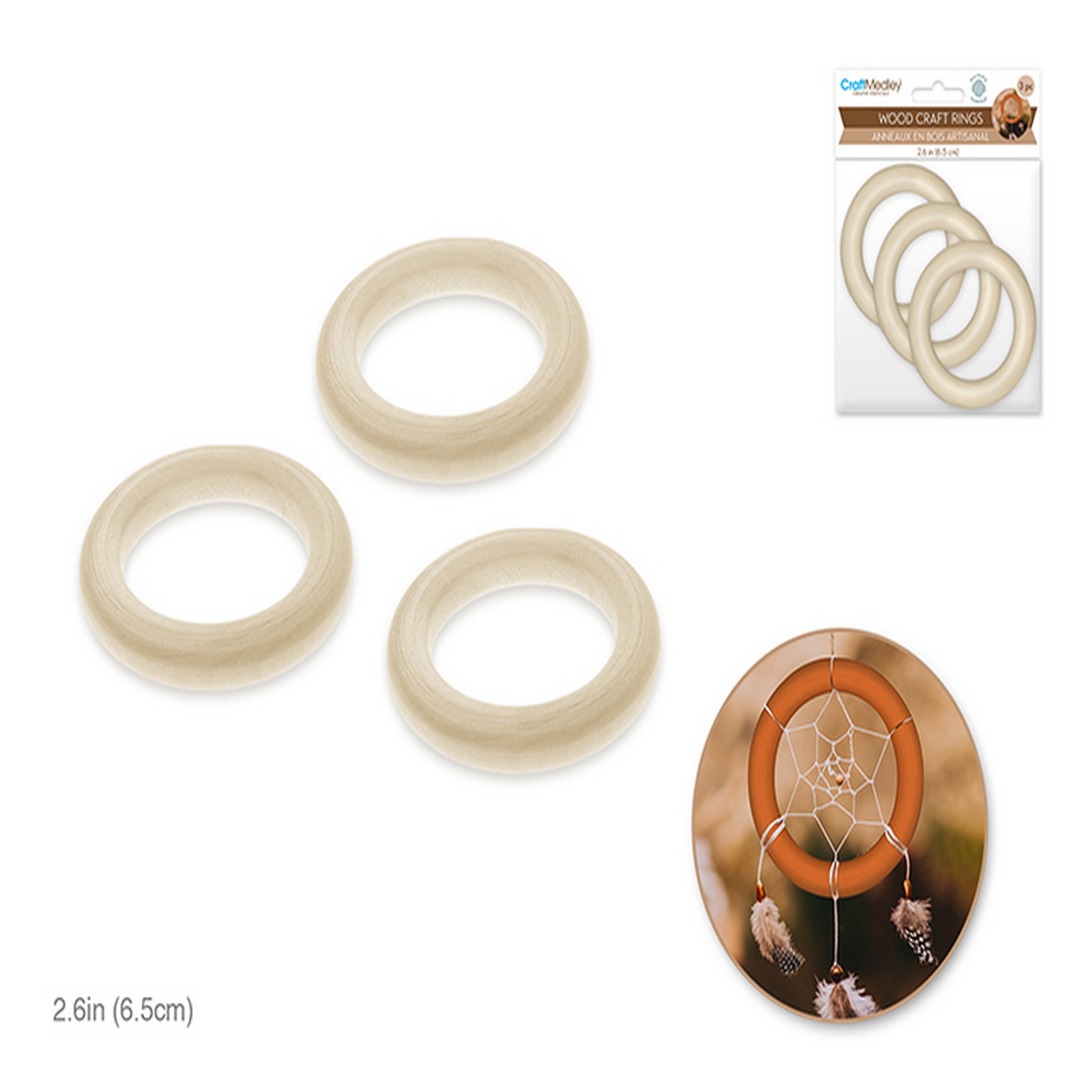 Craft Medley 3 Wooden Rings Natural 2.6in