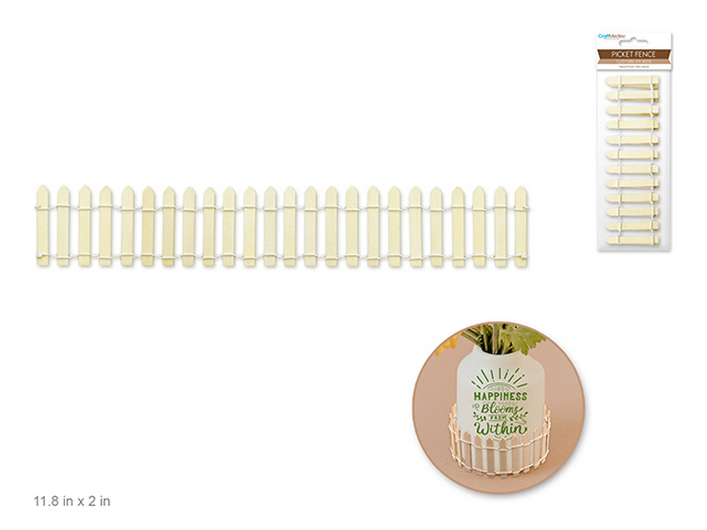 Craft Medley Wooden Picket Fence Unpainted 11.8x2in