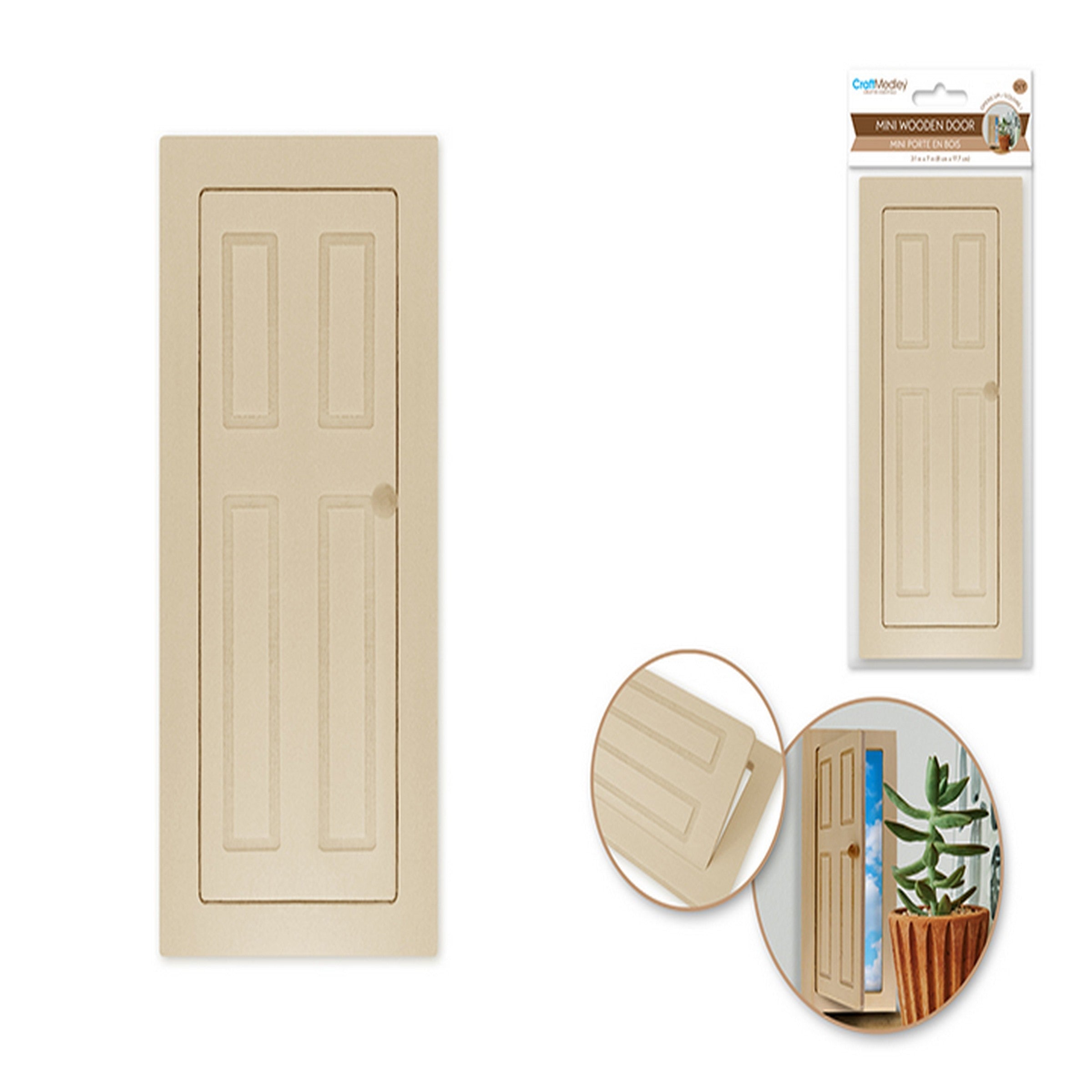Craft Medley Mini Wooden Opening House Door with Handle and Hinge - Unpainted 3.2x7in