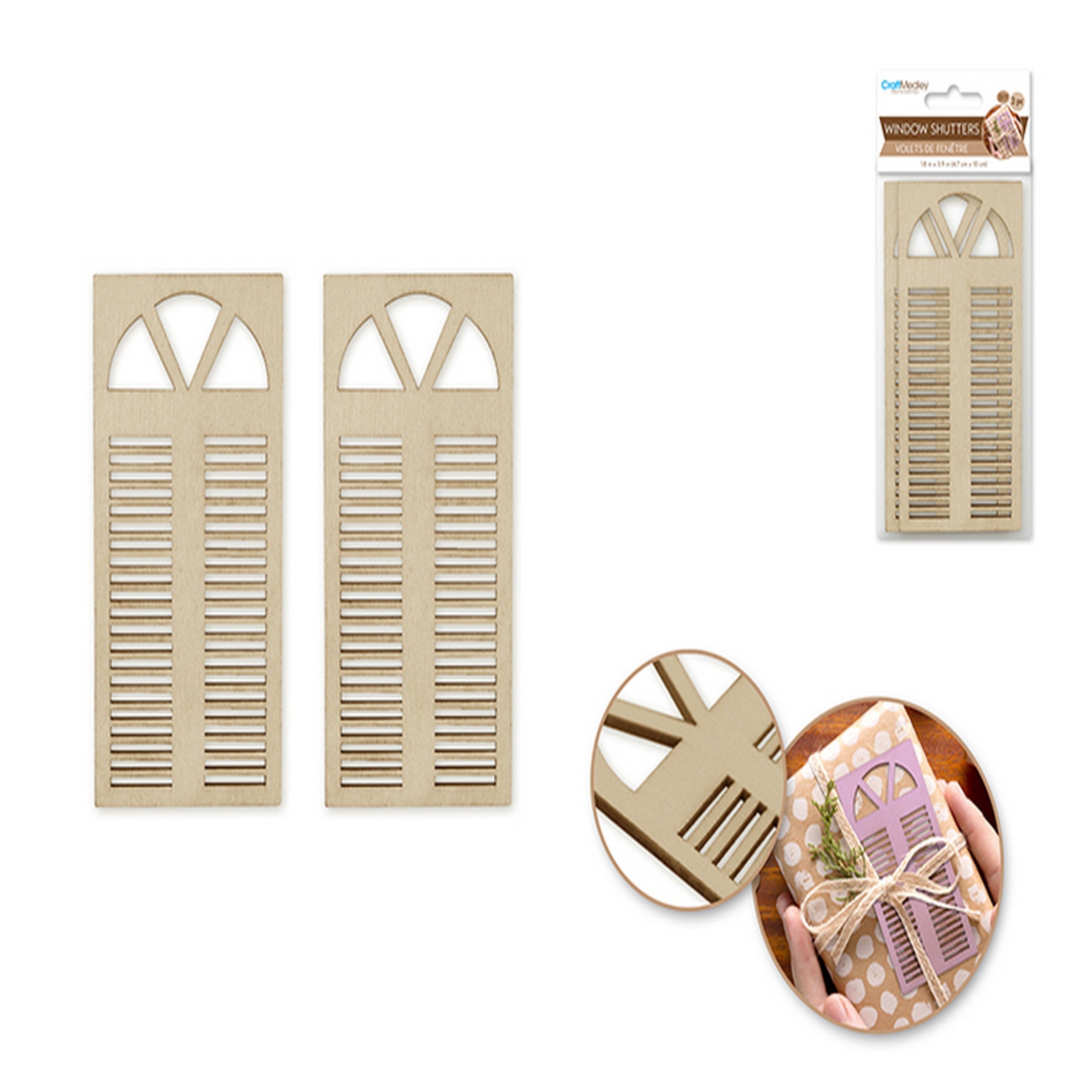 Craft Medley 2 Mini Wooden Window Shutters - Unpainted 1.8x3.9in