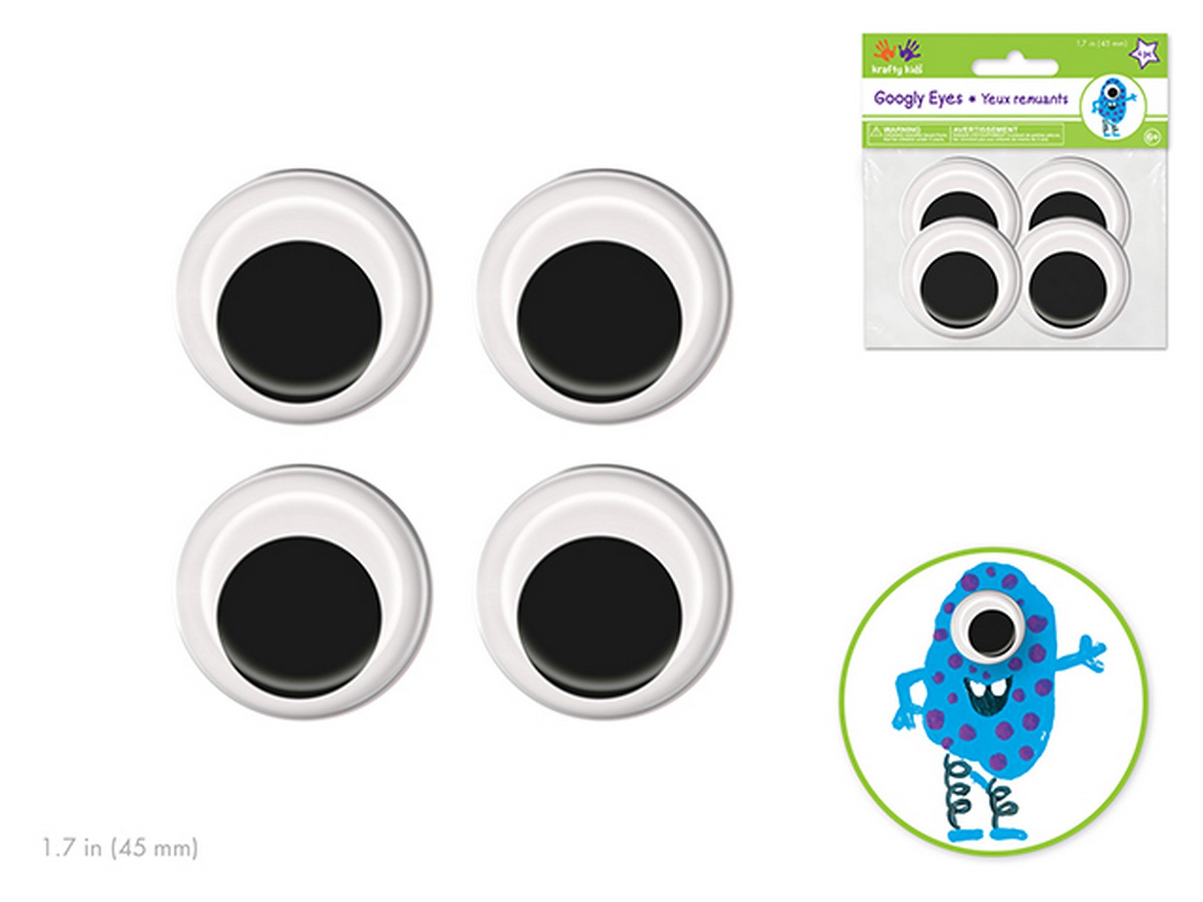 Krafty Kids 4 Black Googly Eyes 1.7in