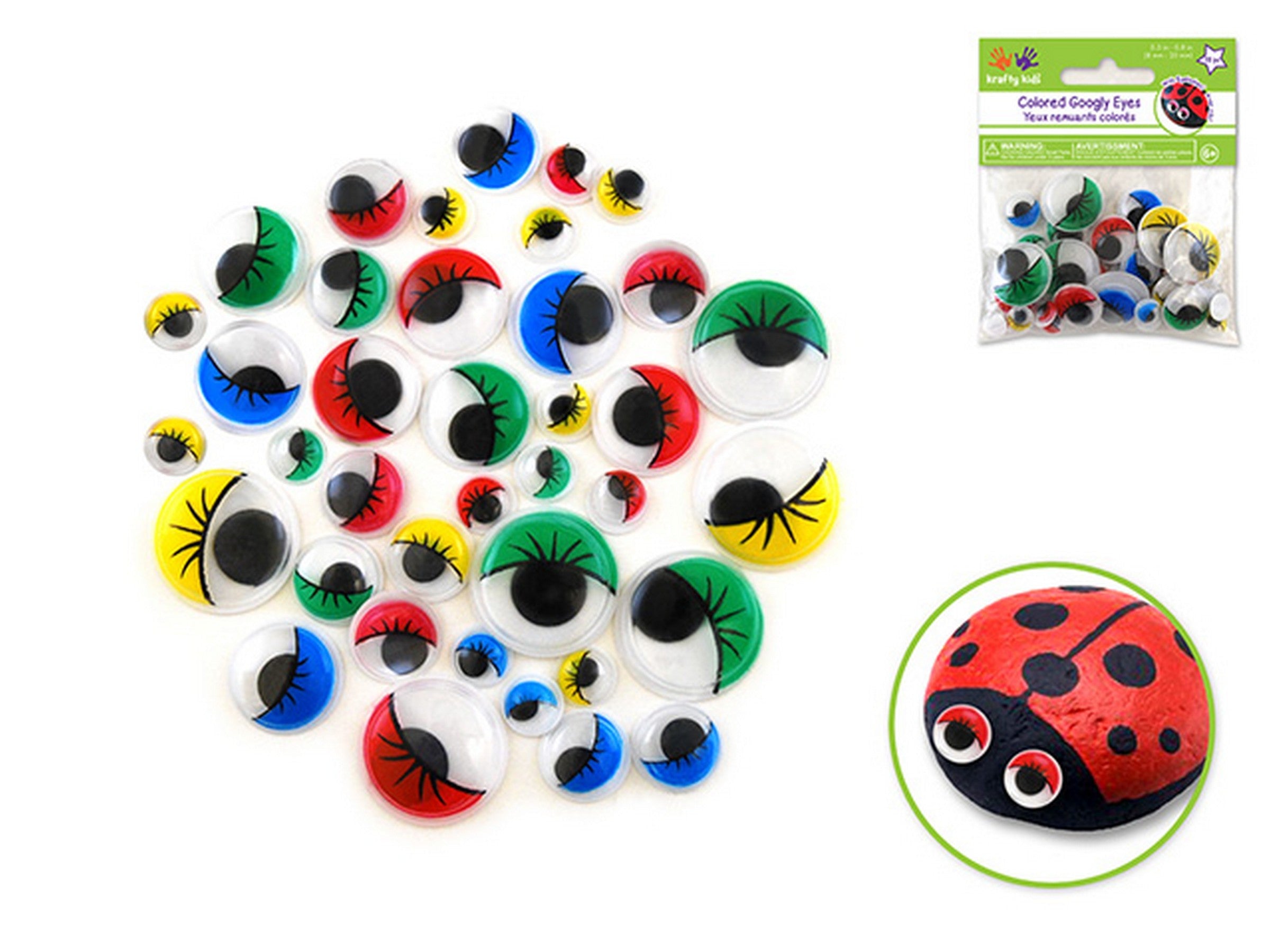 Krafty Kids 38 Colored Googly Eyes 0.3in to 0.8in
