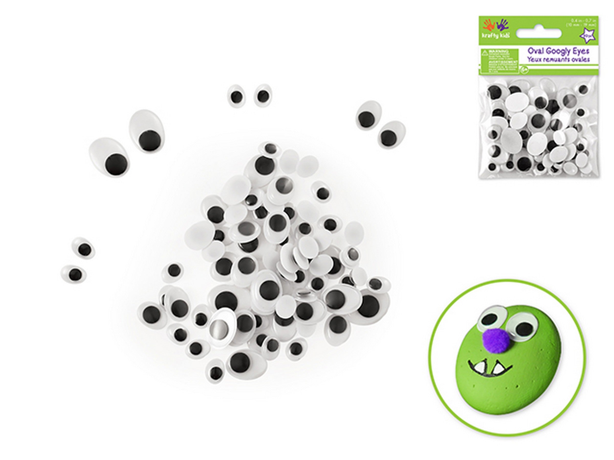Krafty Kids 80 Black and Oval Googly Eyes 0.4in to 0.7in