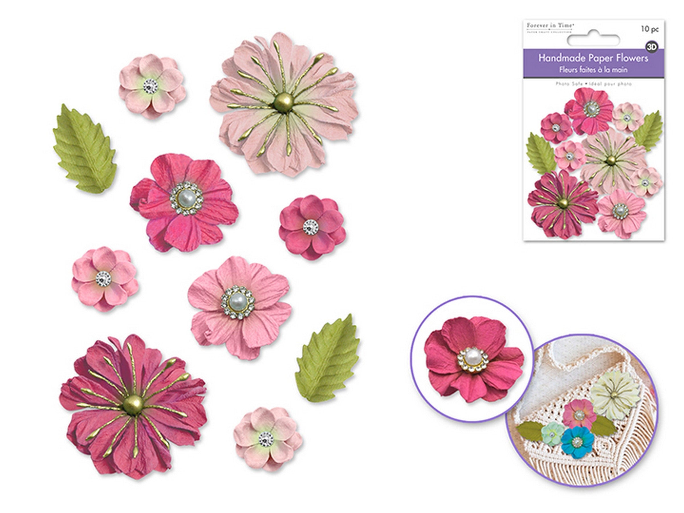 Forever in Time Handmade Paper Flowers with Pearls and Filigree 10pcs - Blush Bloom 0.8in - 1.8in
