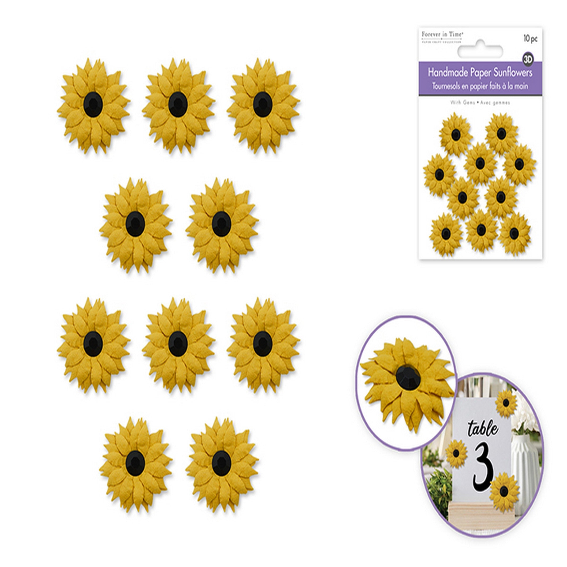 Forever in Time 10 3D Handmade Sunflowers - Paper with Gem 1in