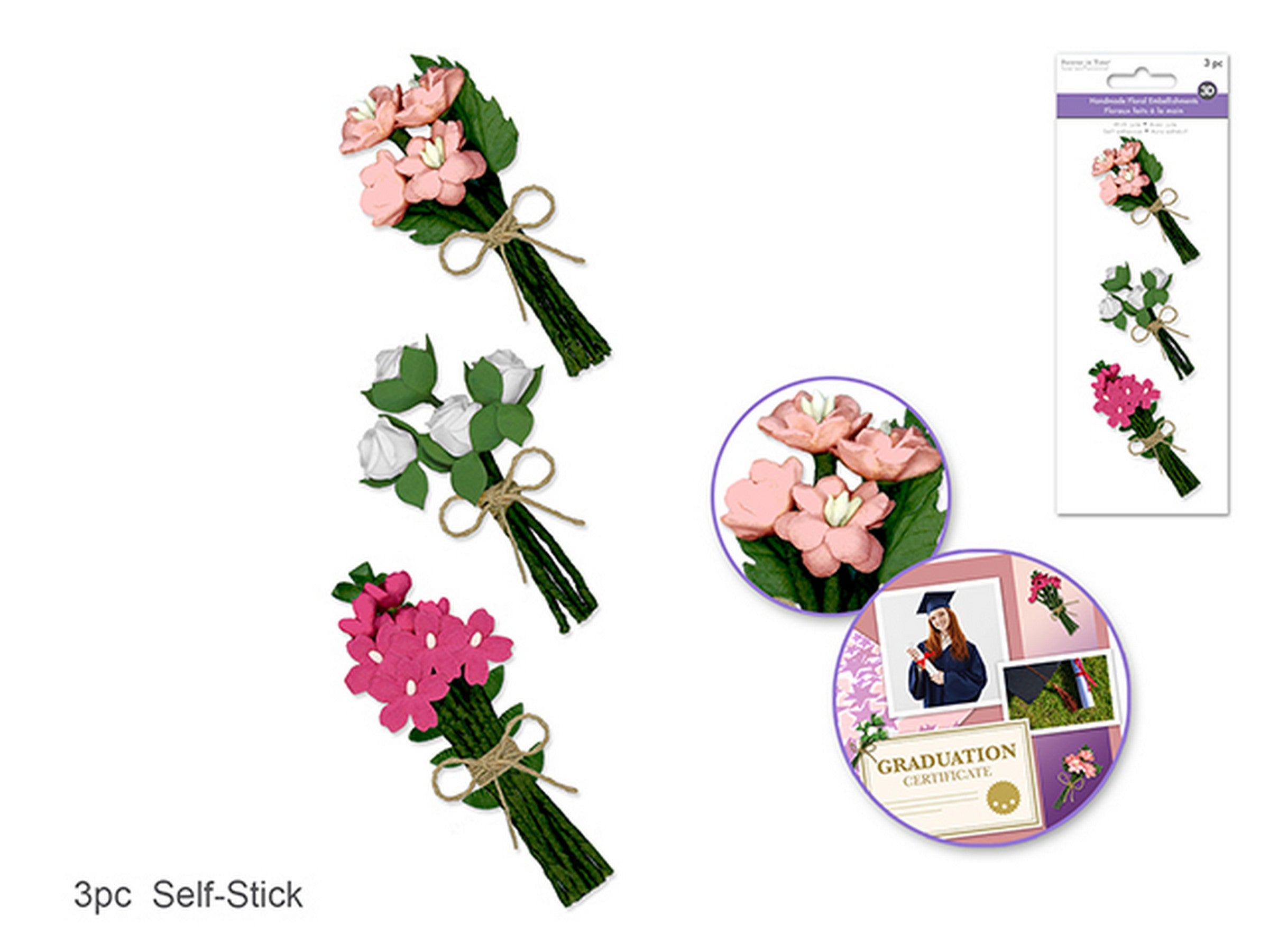 Forever in Time 3 Handmade Floral Embellishments For Mom 3D 2.5in