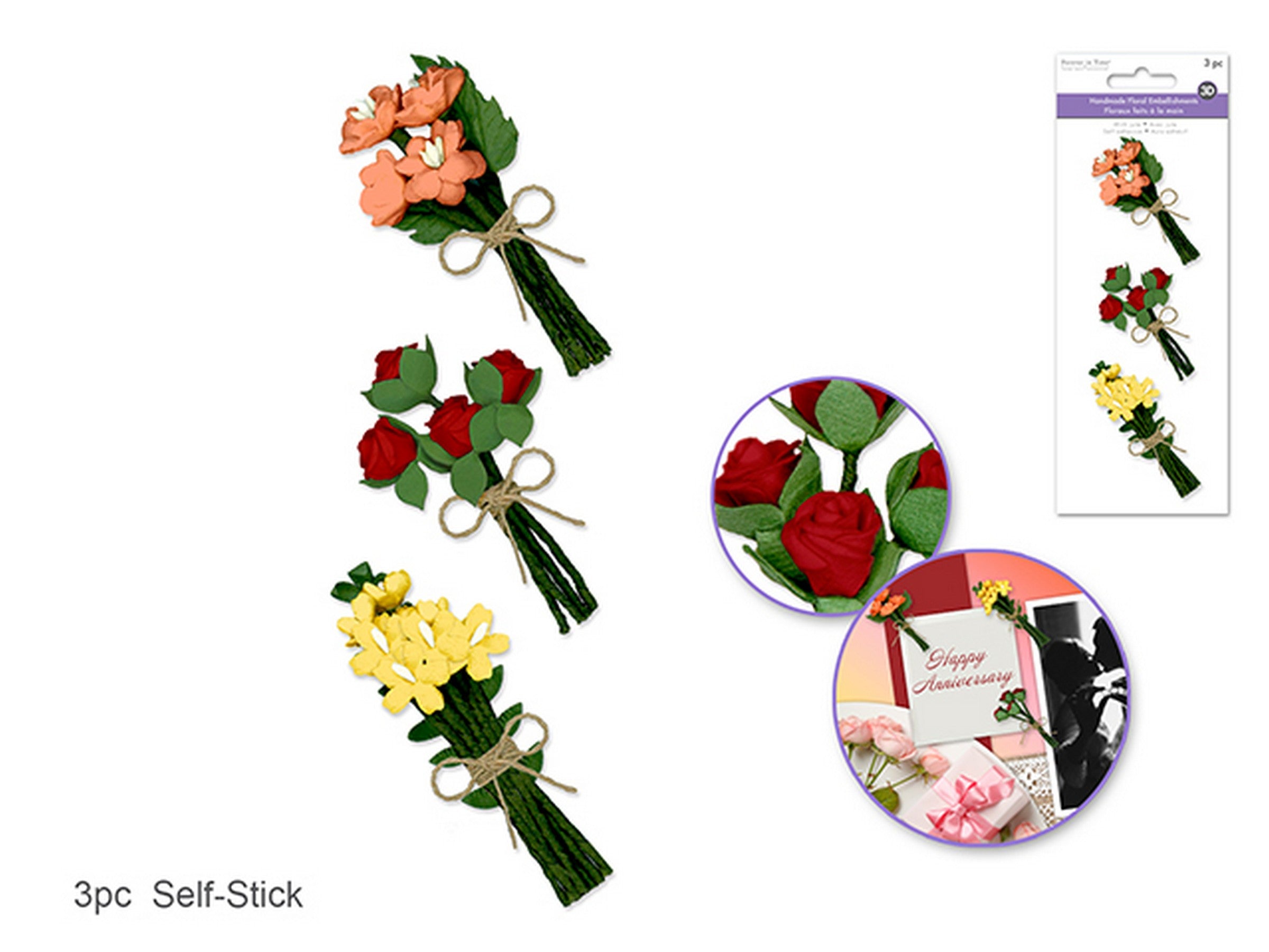 Forever in Time 3 Handmade Floral Embellishments Pastels 3D 2.5in