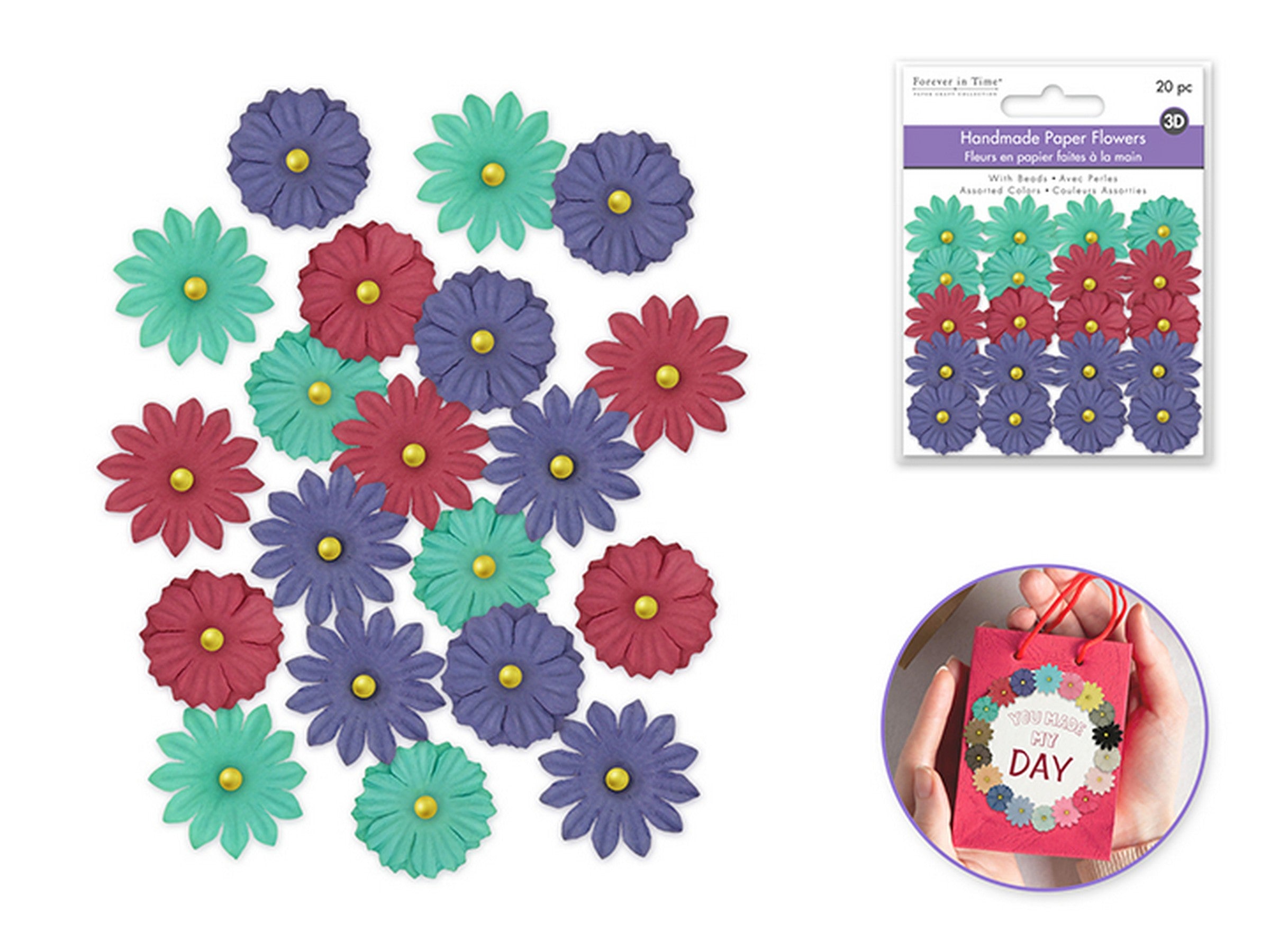 Forever in Time Handmade Paper Flowers with Bead 20pcs - Bold 0.8in