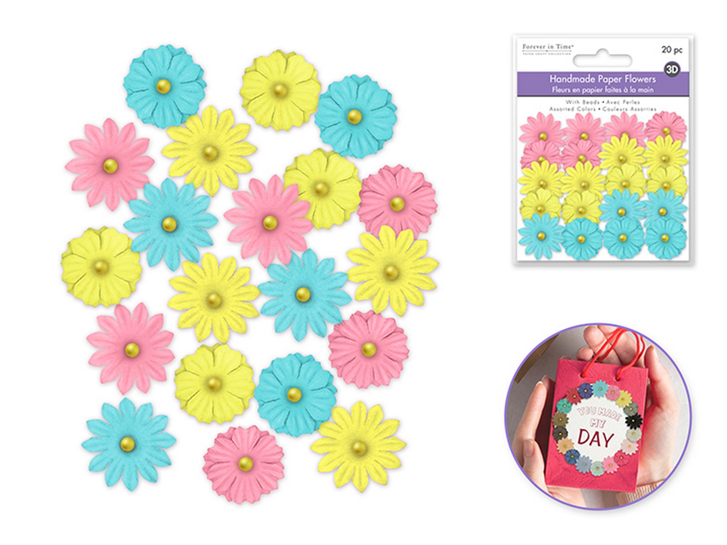 Forever in Time Handmade Paper Flowers with Bead 20pcs - Pastel 0.8in
