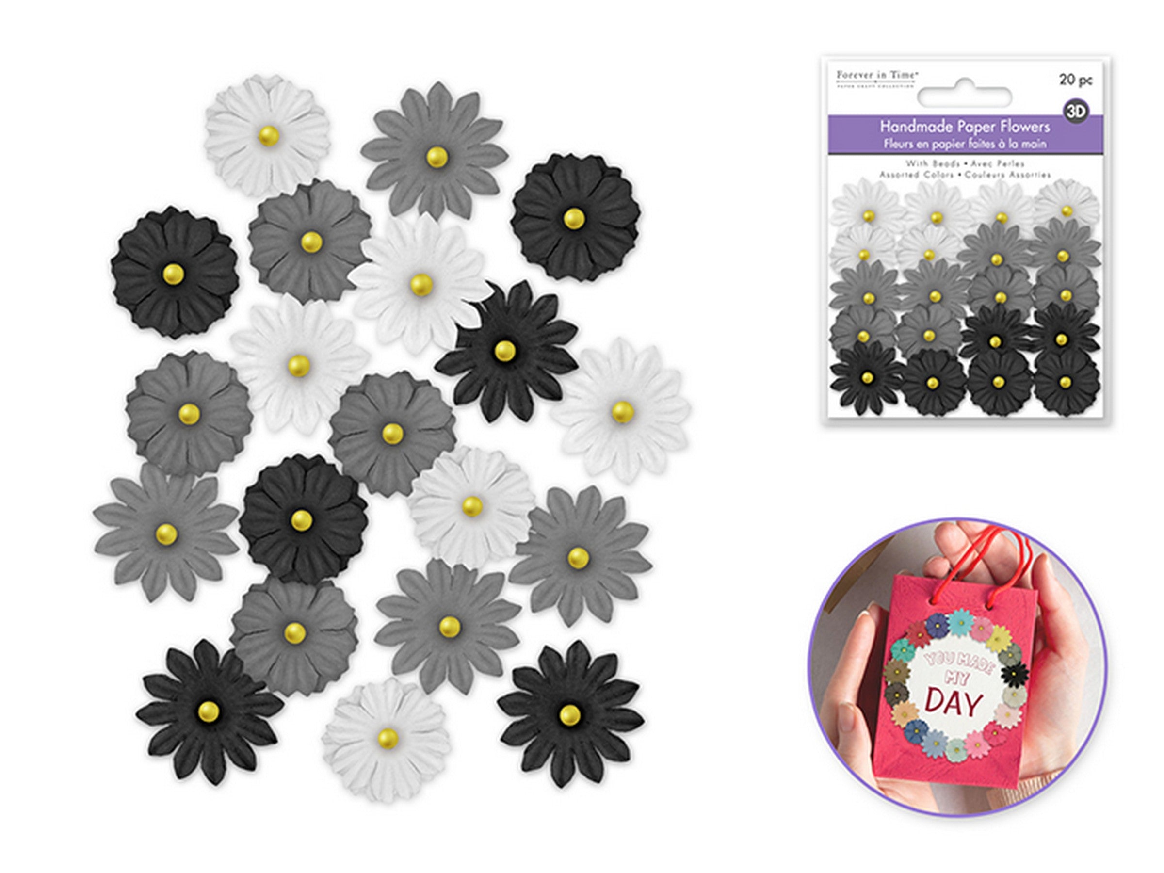 Forever in Time Handmade Paper Flowers with Bead 20pcs - Classic 0.8in