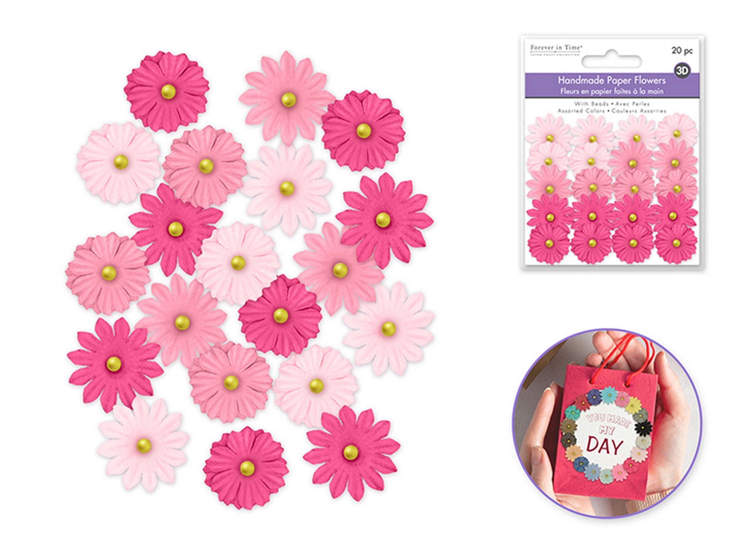 Forever in Time Handmade Paper Flowers with Bead 20pcs - Pink Medley 0.8in