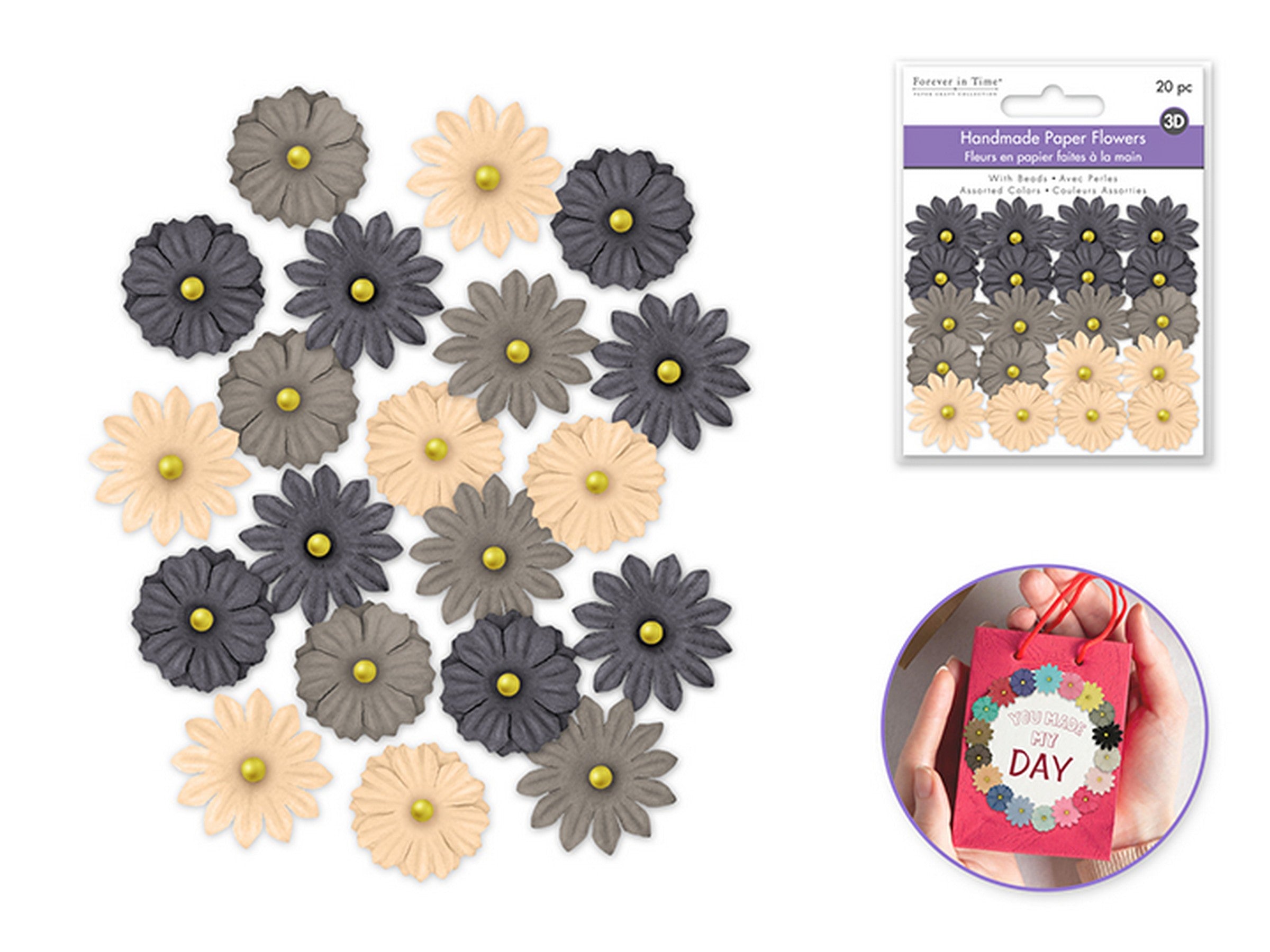 Forever in Time Handmade Paper Flowers with Bead 20pcs - Earth Tones 0.8in