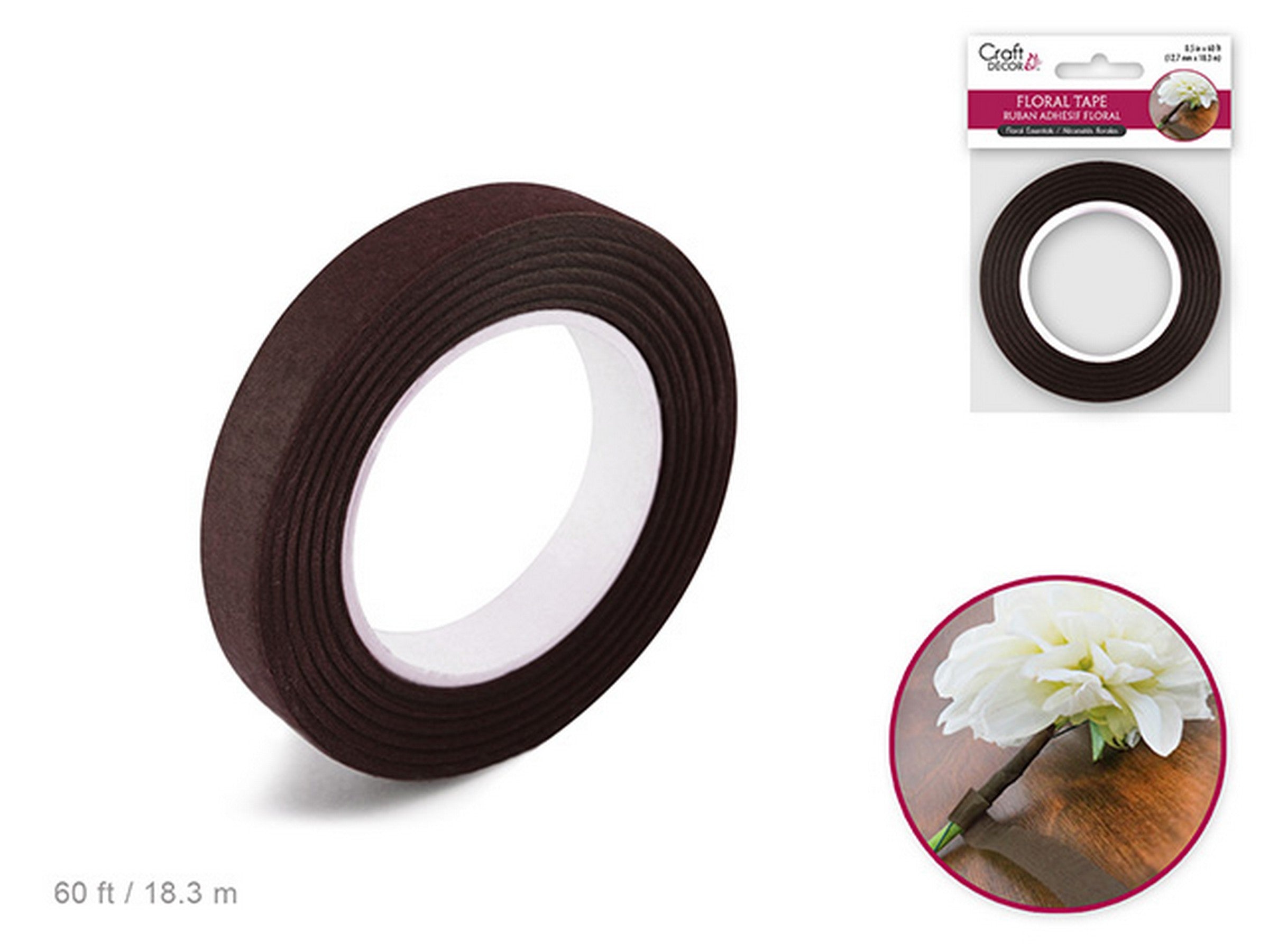 Craft Décor Brown Floral Adhesive Tape 0.5x720in