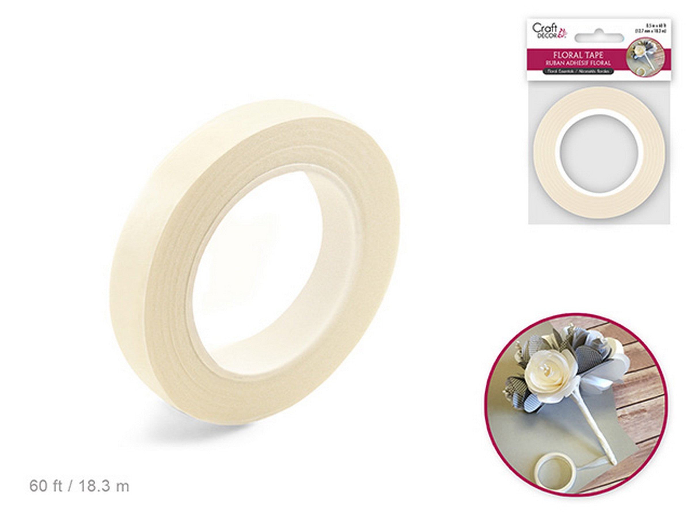 Craft Décor White Floral Adhesive Tape 0.5x720in