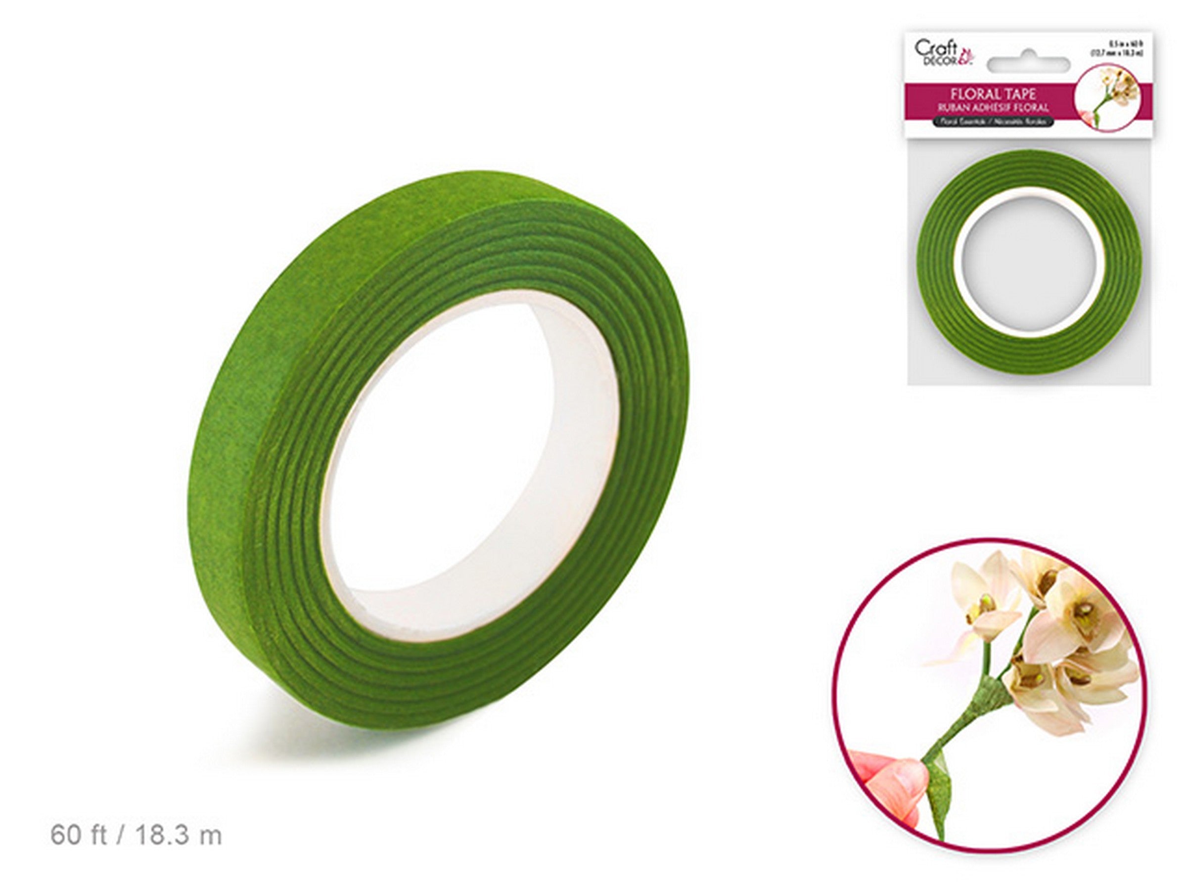 Craft Décor Leaf Green Floral Adhesive Tape 0.5x720in