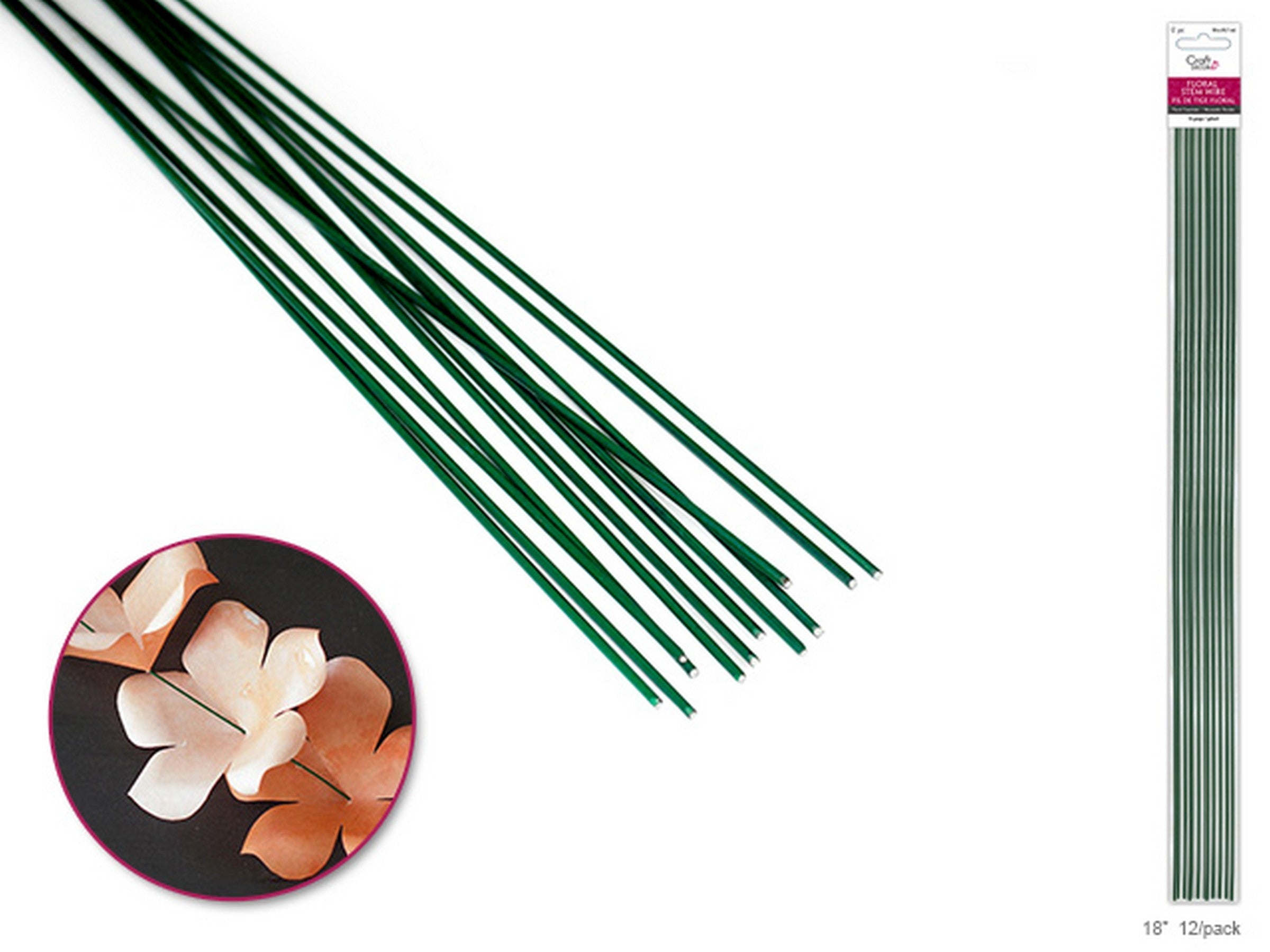 Craft Décor 12 Green Floral Stem Wires 16 Gauge 18in
