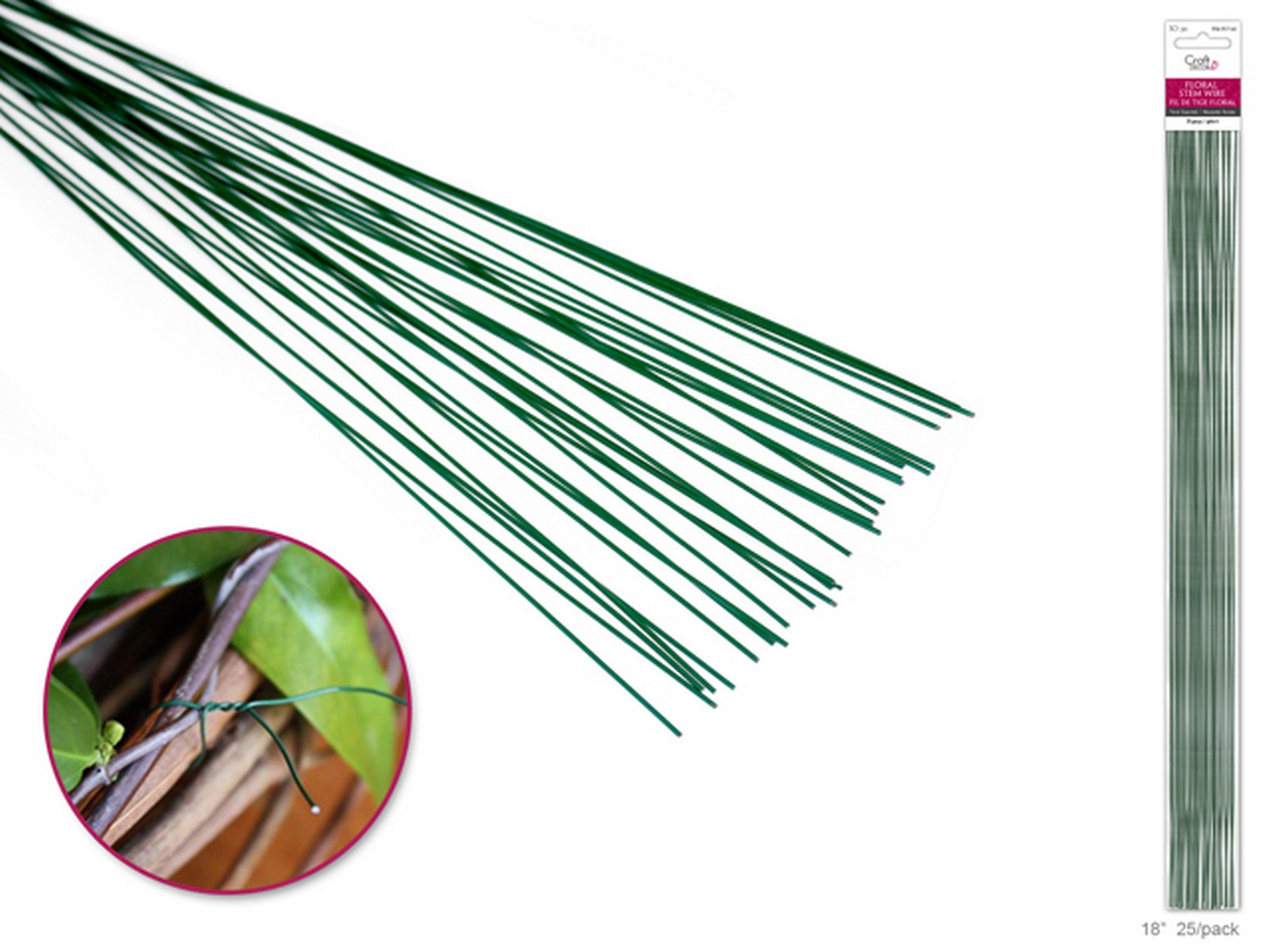 Craft Décor 25 Green Floral Stem Wires 20 Gauge 18in