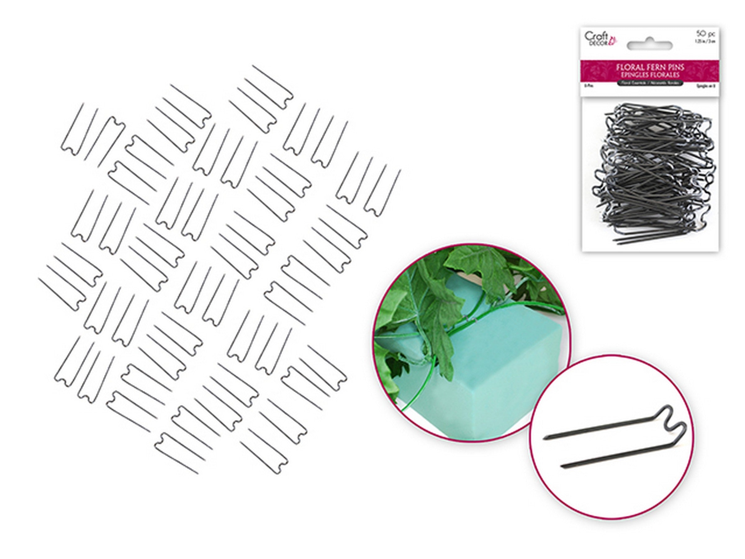 Craft Décor 50 Floral Fern U-Pins Metal 1.25in
