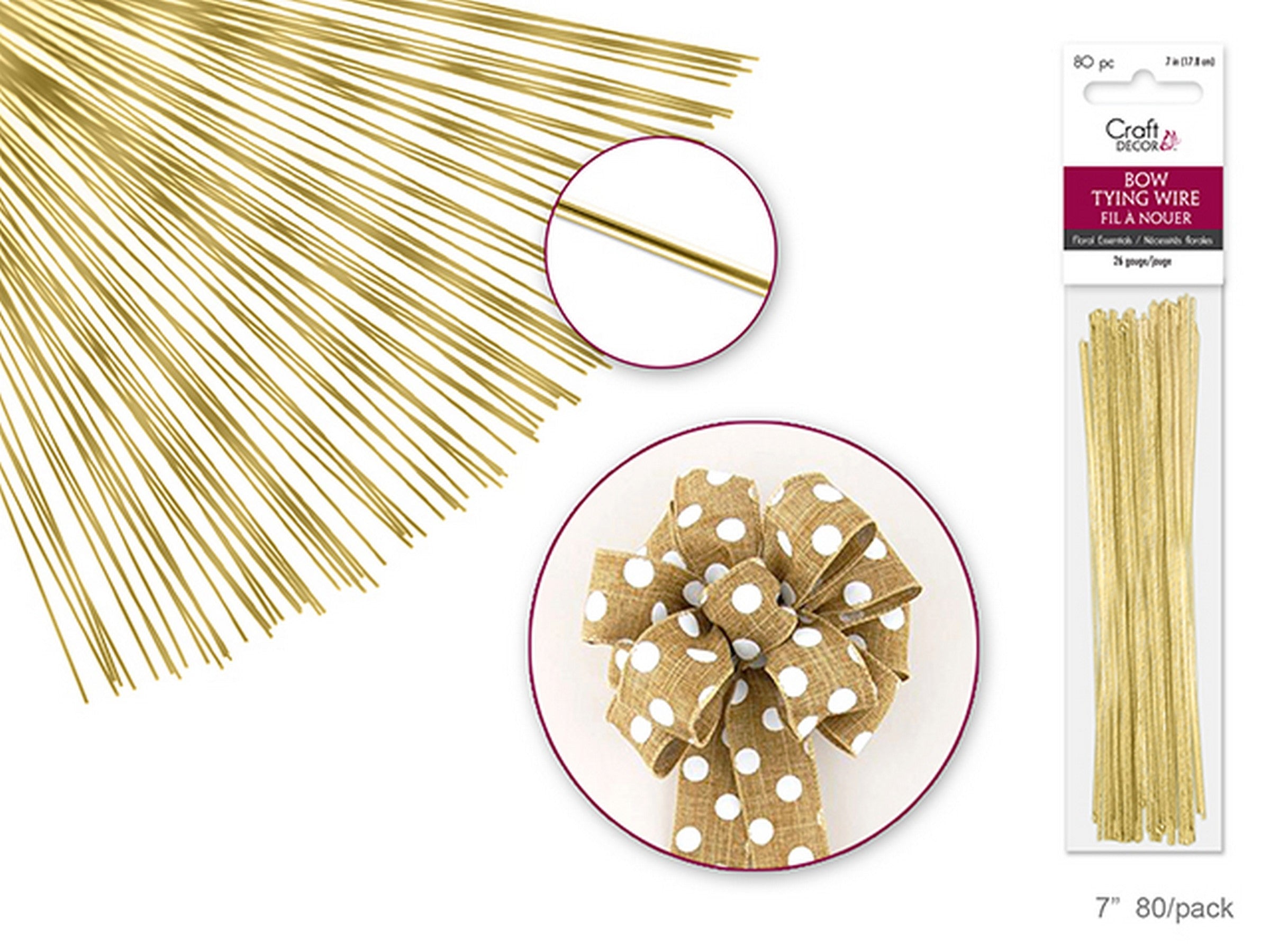Craft Décor 80 Bow Tying Wires Gold 26 Gauge 7in