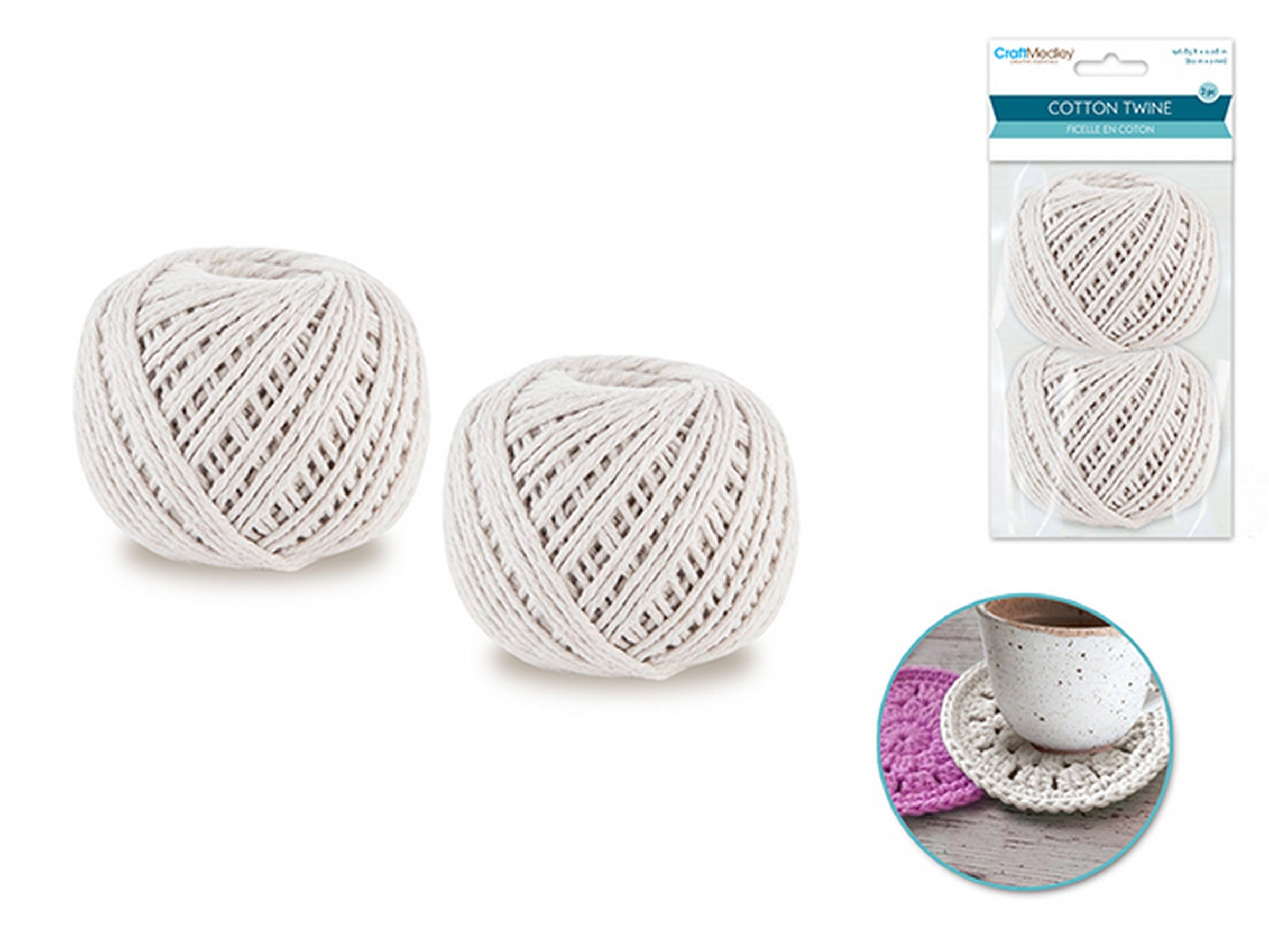 Craft Medley 2 Balls of Cotton Twine 75% Cotton 25% Polyester 196.85ft x 0.08in
