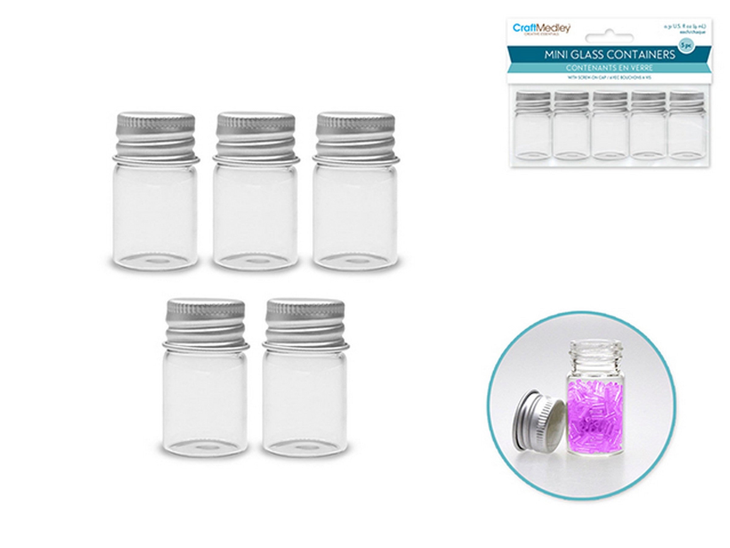 Craft Medley 5 Mini Glass Containers with Screw-on Cap 0.31oz each